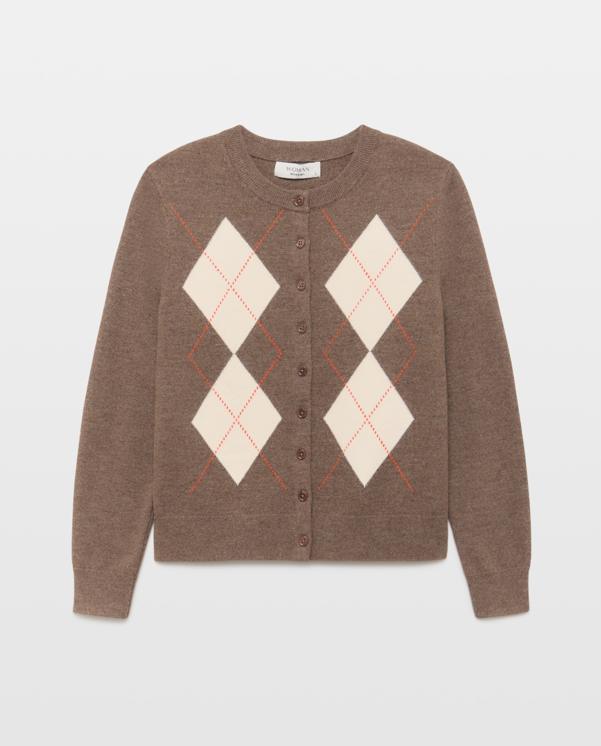 Chaleco de punto de mujer cuello caja y rombos - Woman El Corte Inglés - Beige Beige-4