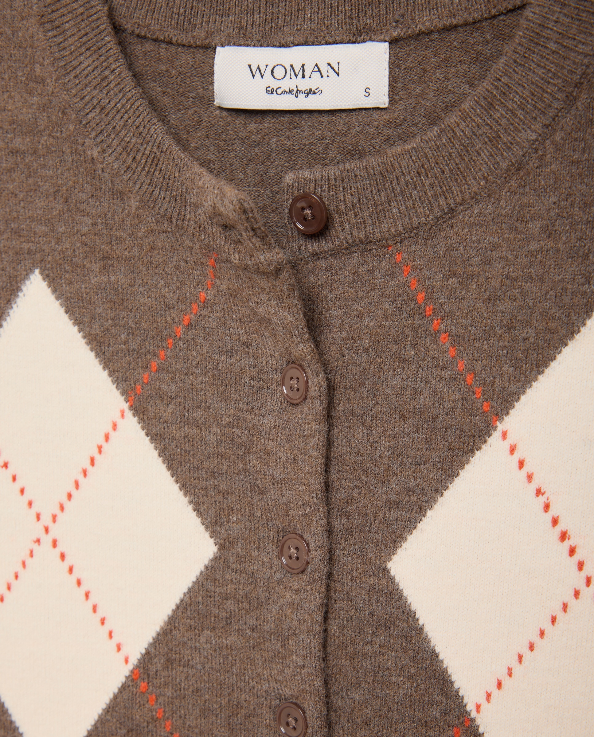 Chaleco de punto de mujer cuello caja y rombos - Woman El Corte Inglés - Beige Beige-5