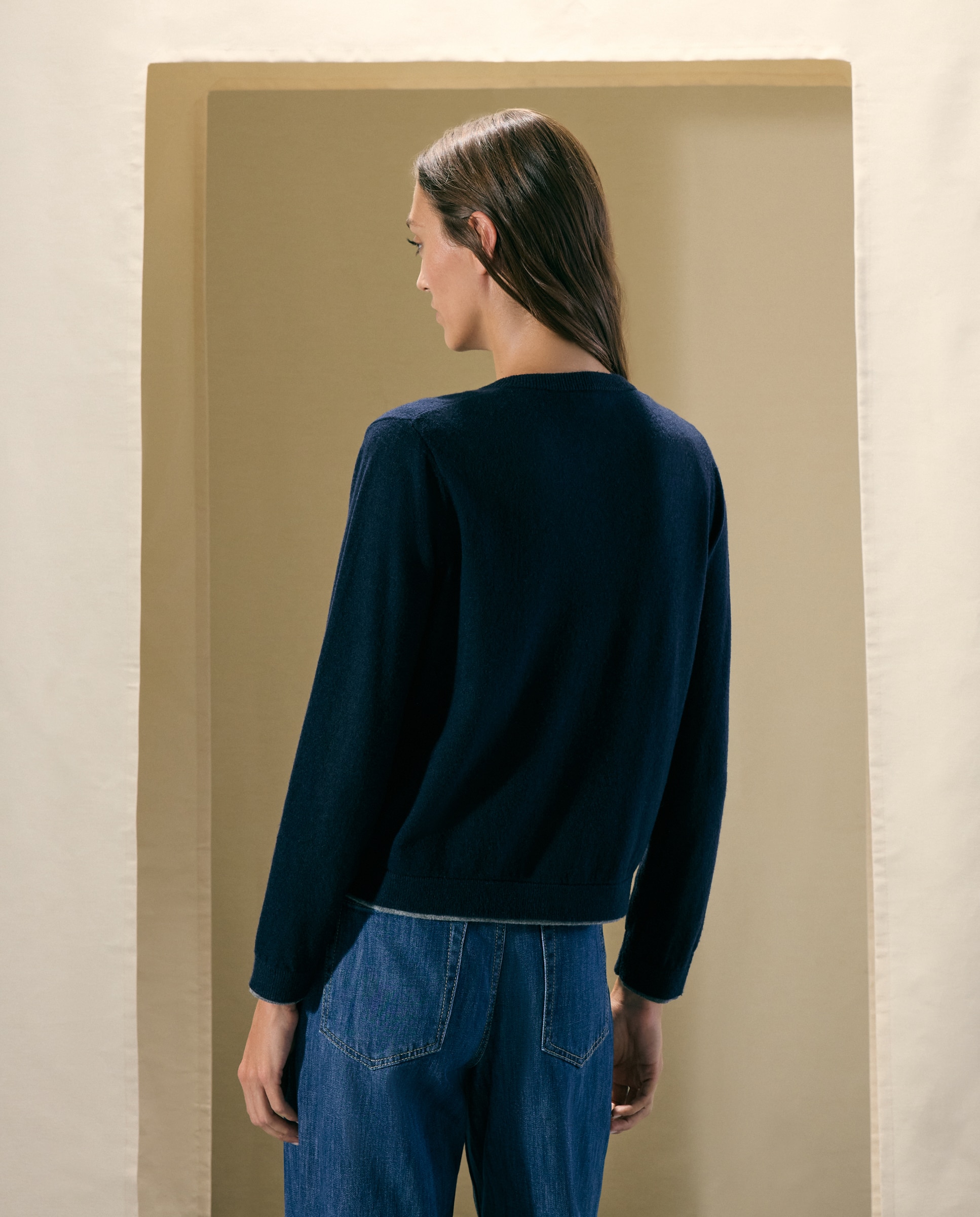 Cárdigan de mujer de cuello caja bicolor - Woman El Corte Inglés - Azul marino Azul marino-3