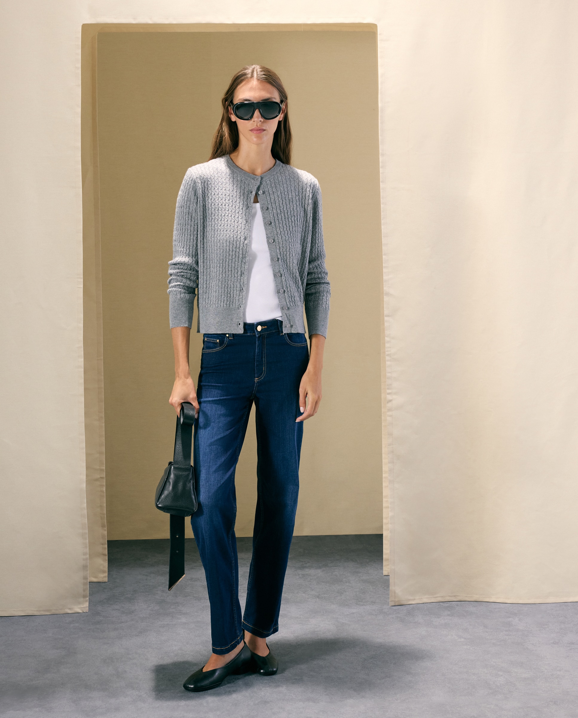 Chaqueta de punto de mujer con ochos y cuello caja - Woman El Corte Inglés - 820 Gris medio 820 Gris medio-1