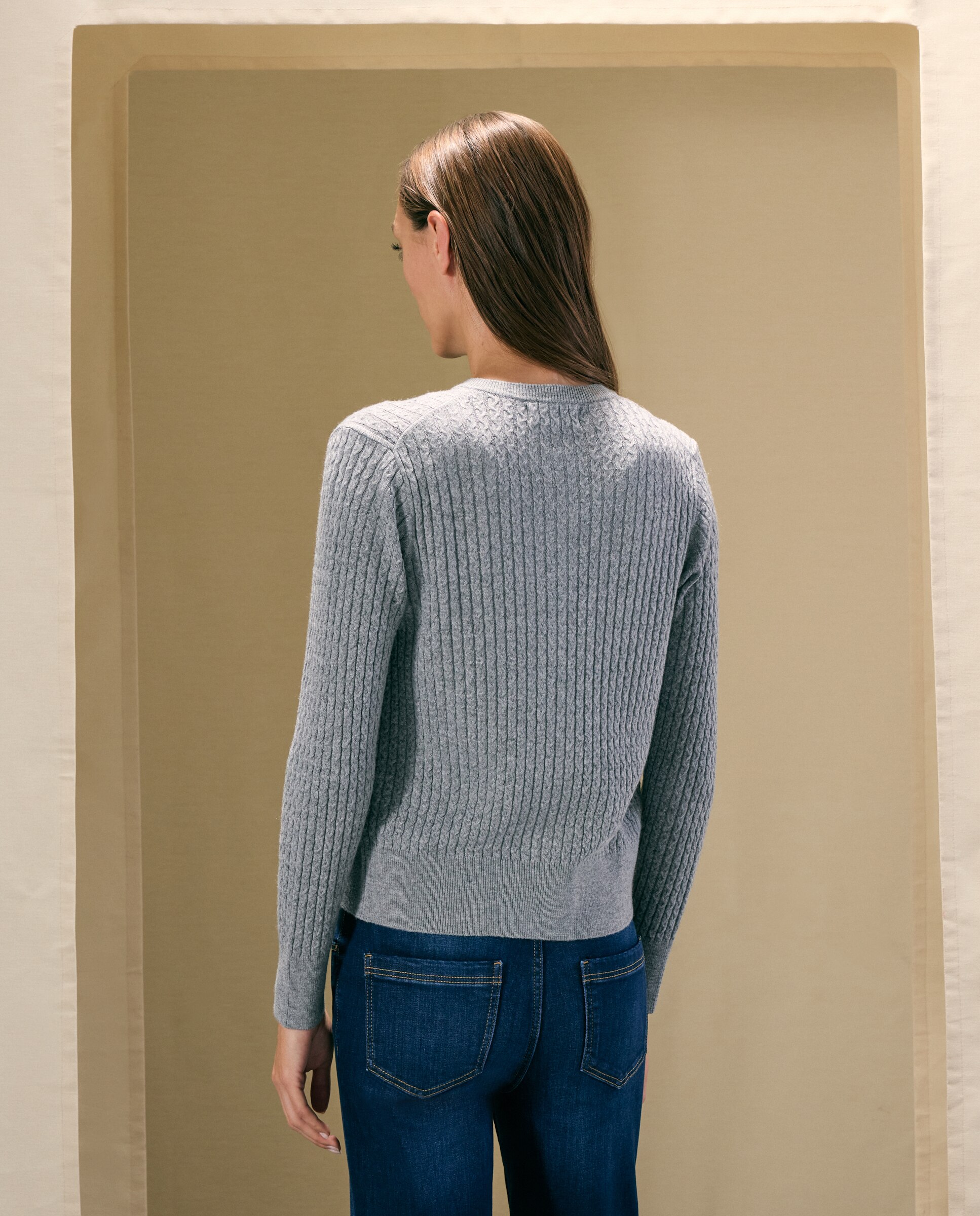 Chaqueta de punto de mujer con ochos y cuello caja - Woman El Corte Inglés - 820 Gris medio 820 Gris medio-3