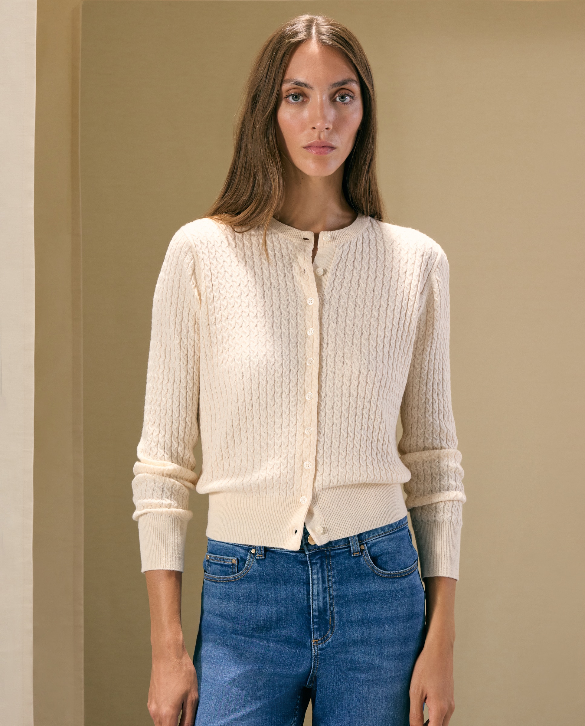 Chaqueta de punto de mujer con ochos y cuello caja - Woman El Corte Inglés - 120 Crudo 120 Crudo-2