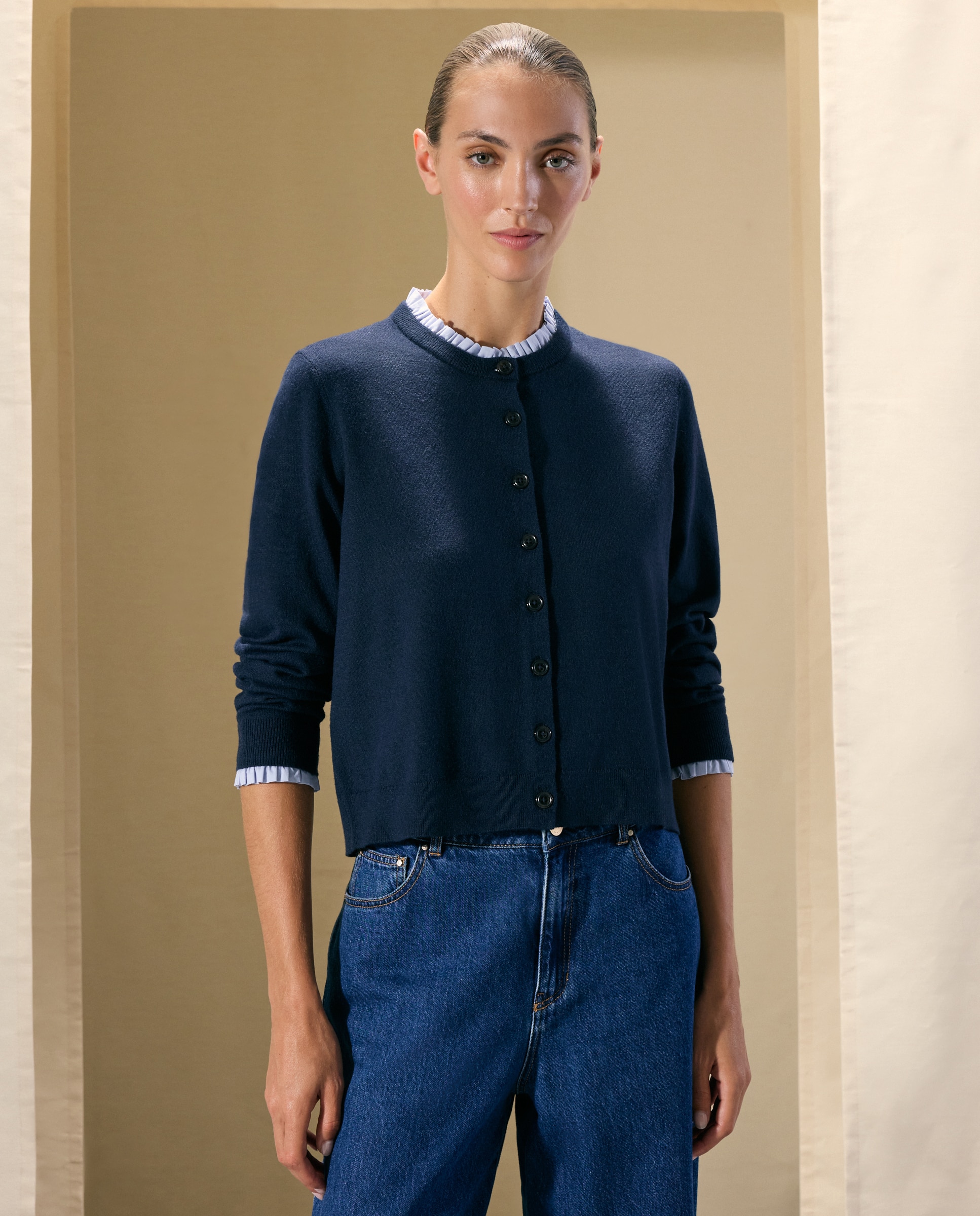 Chaqueta de punto de mujer corta - Woman El Corte Inglés - Azul marino Azul marino-1