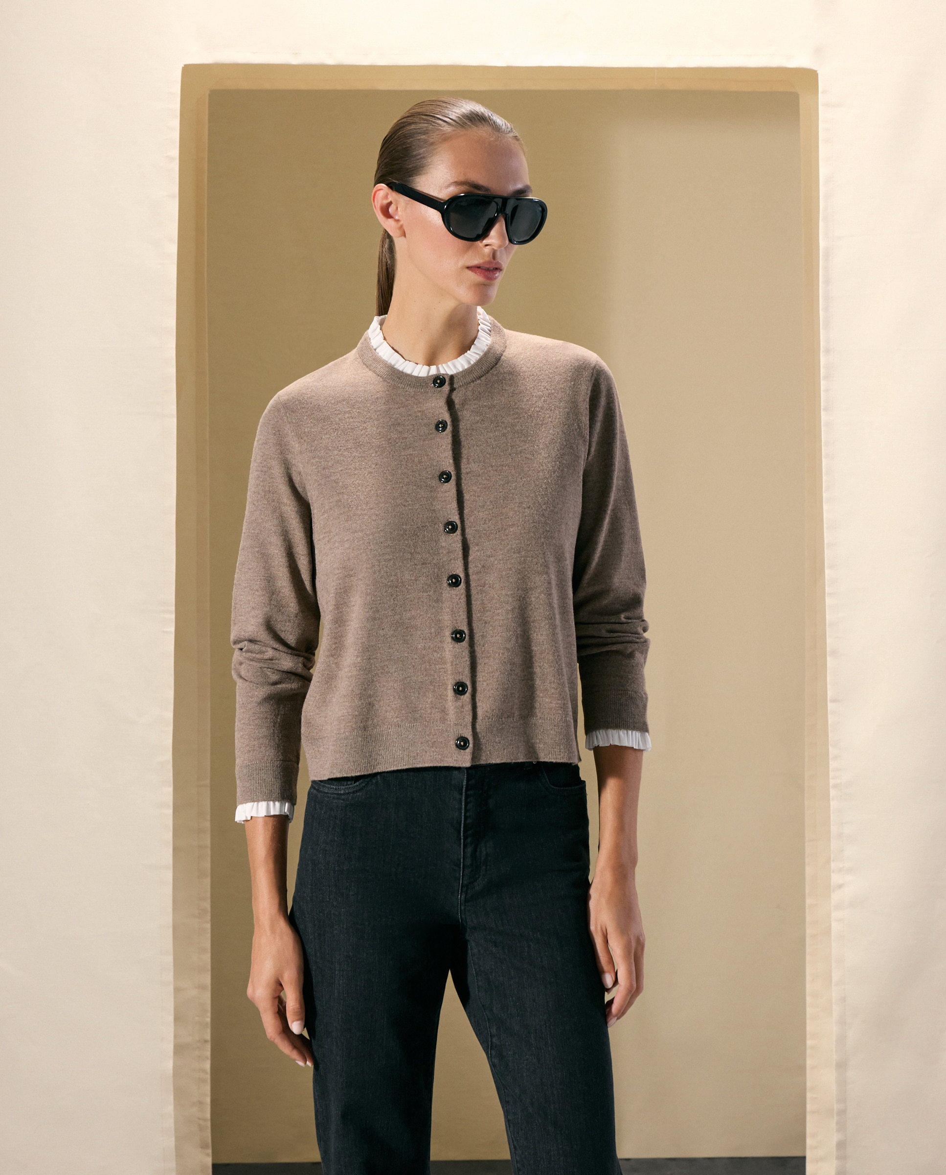 Chaqueta de punto de mujer corta - Woman El Corte Inglés - Visón oscuro Visón oscuro-1