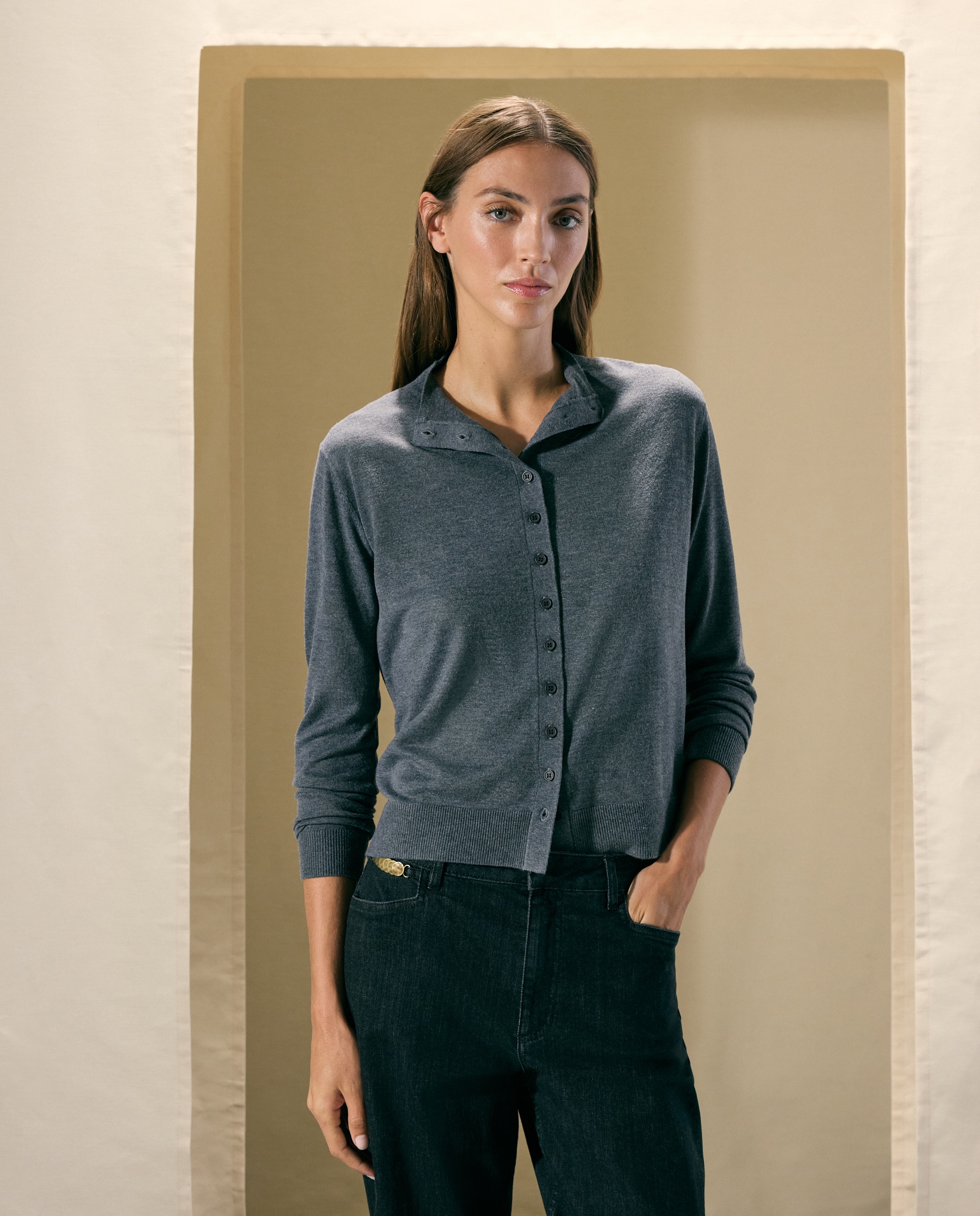 Chaqueta de punto de mujer con cuello chimenea - Woman El Corte Inglés - 830 Antracita 830 Antracita-1