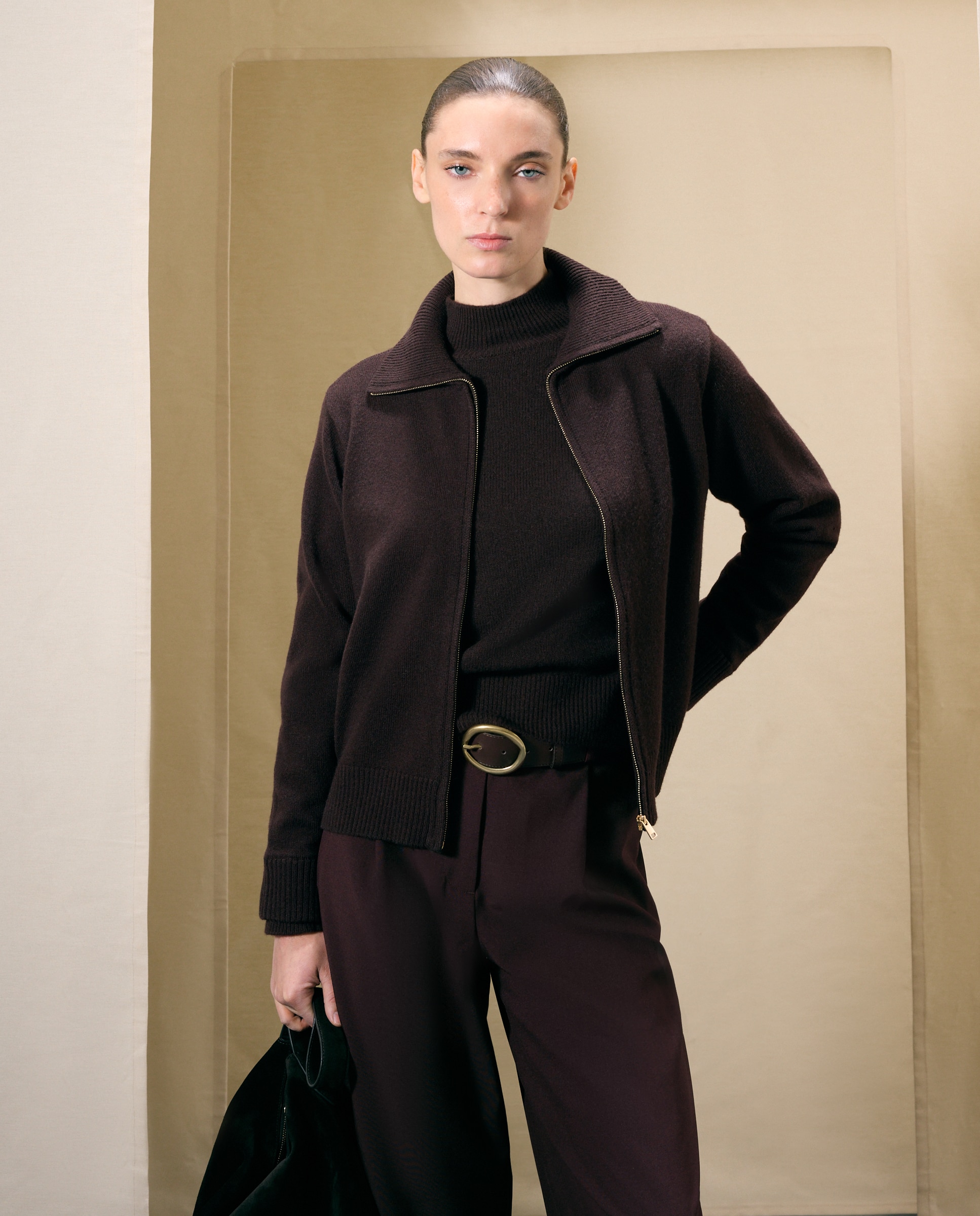 Chaqueta de punto de mujer con cremallera y cuello polo - Woman El Corte Inglés - Marrón Marrón-2