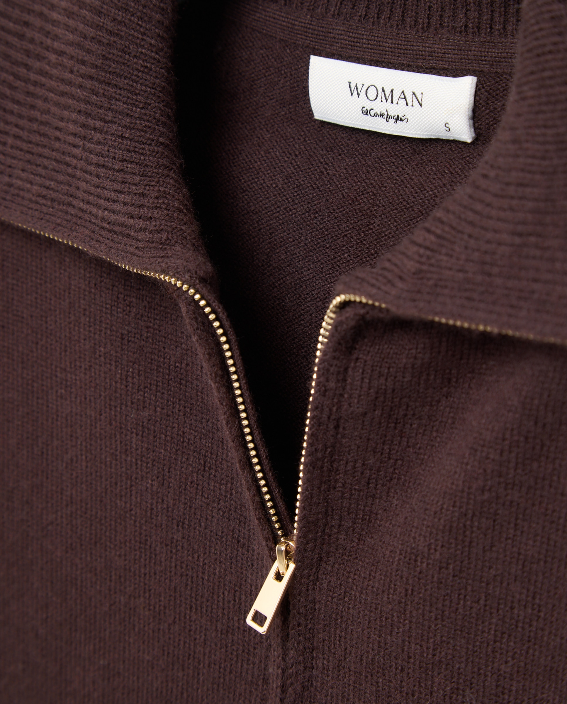 Chaqueta de punto de mujer con cremallera y cuello polo - Woman El Corte Inglés - Marrón Marrón-5