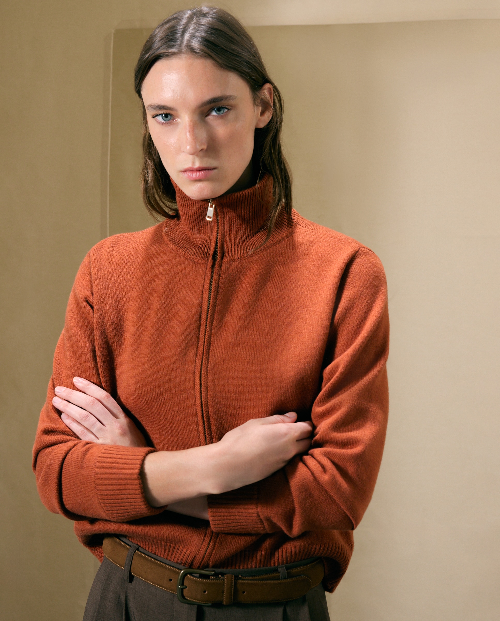Chaqueta de punto de mujer con cremallera y cuello polo - Woman El Corte Inglés - 770 Terracota 770 Terracota-1