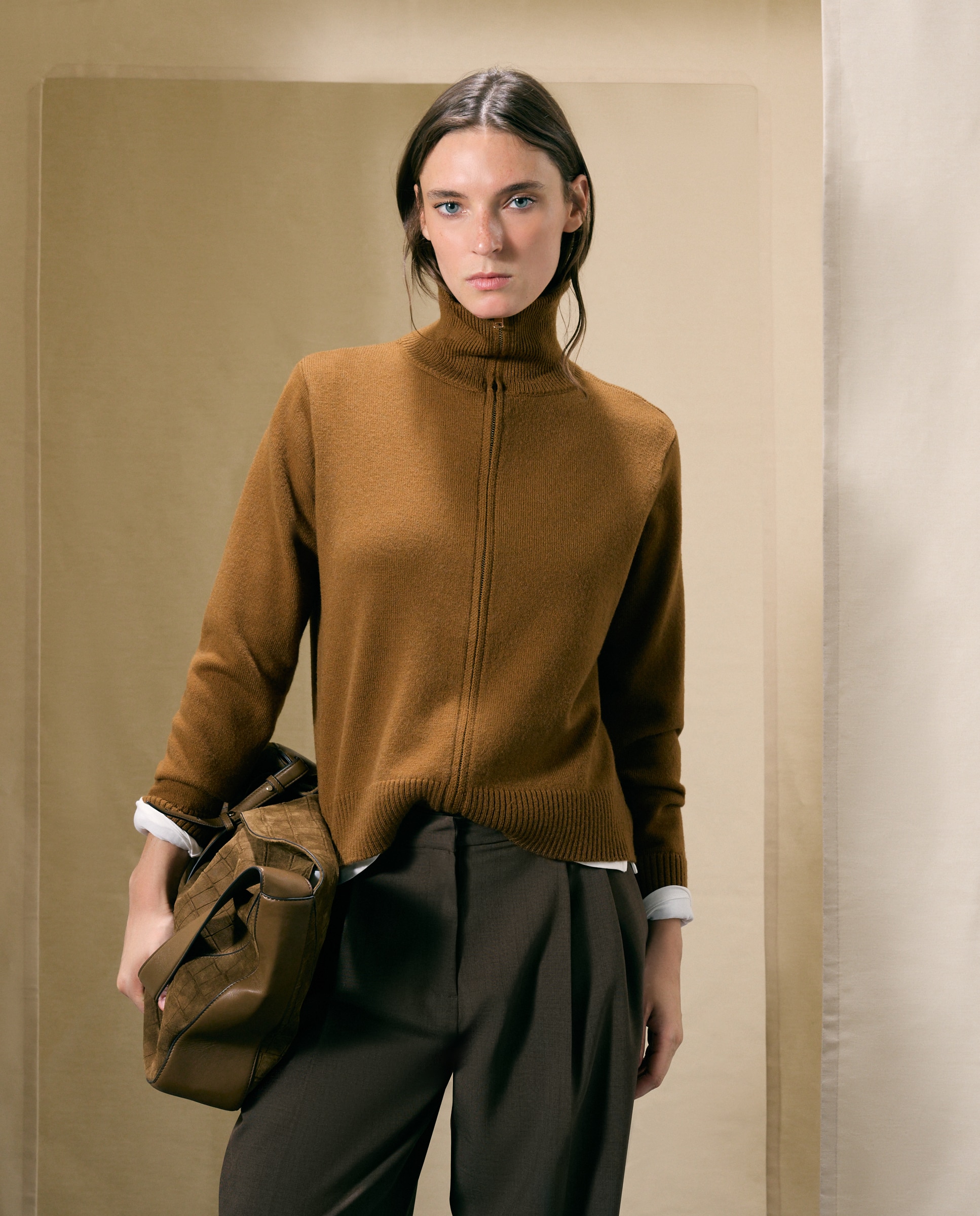 Chaqueta de punto de mujer con cremallera y cuello polo - Woman El Corte Inglés - 740 Tabaco 740 Tabaco-1