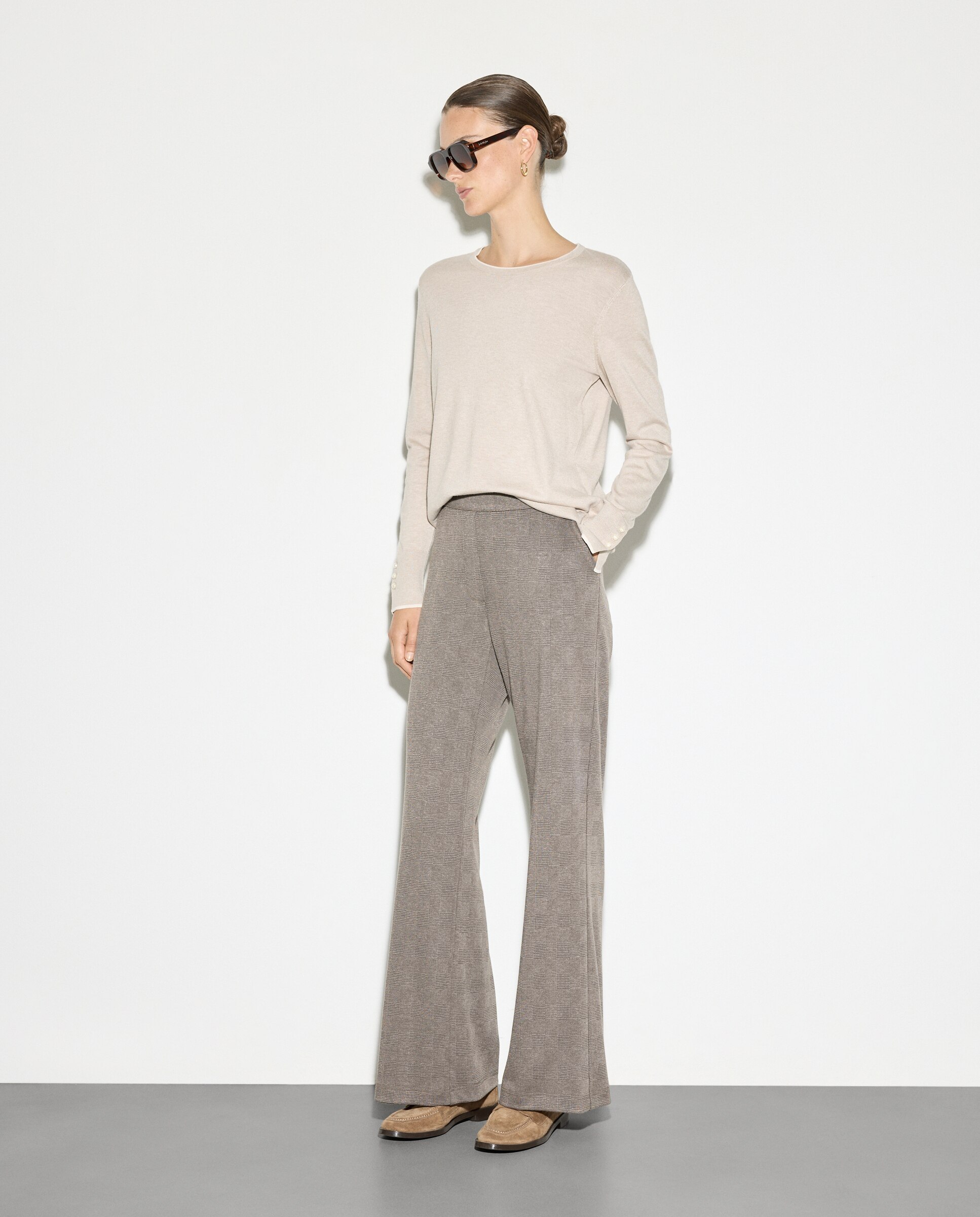 Calças de Malha Cardada Torrado-1