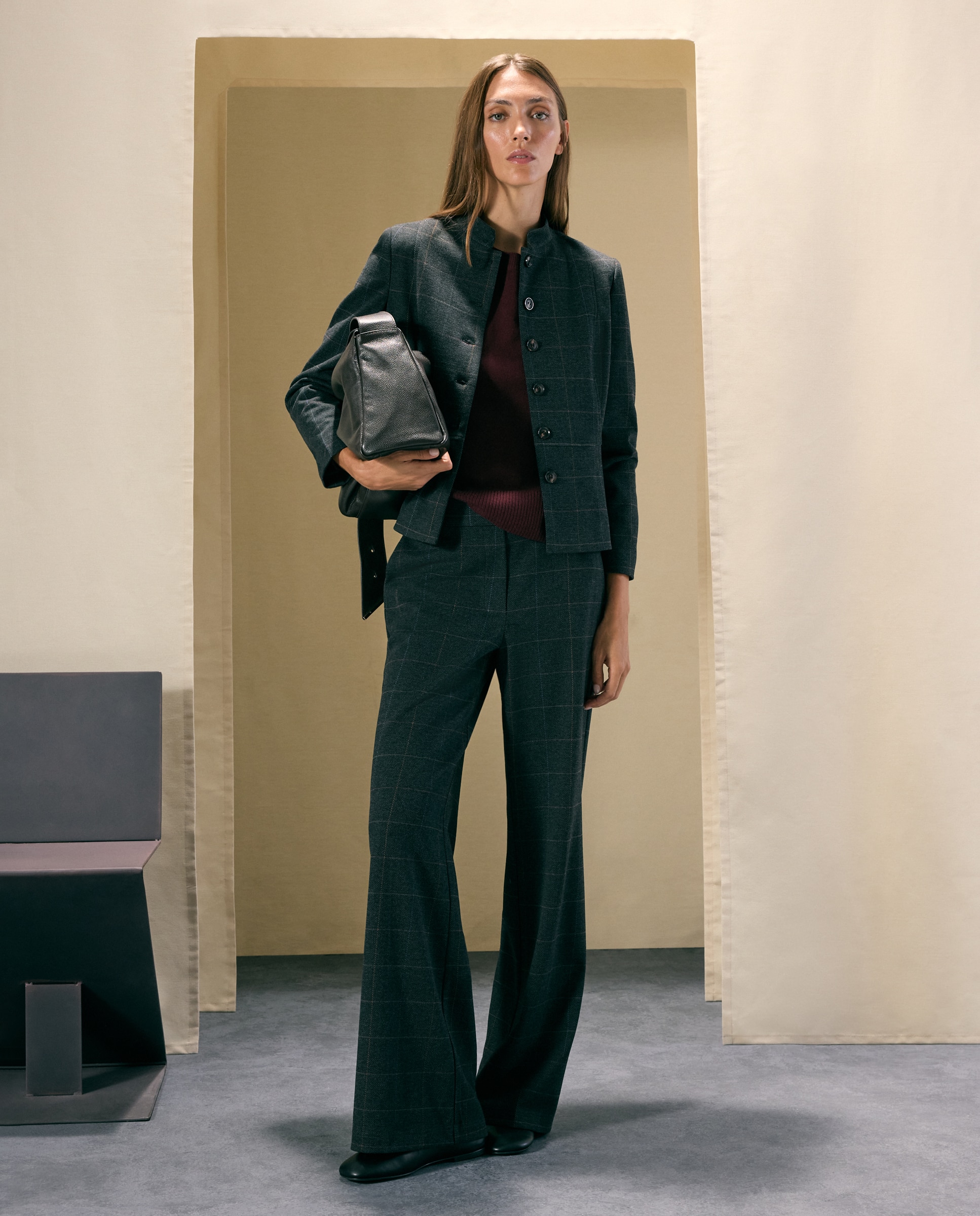 Pantalón de mujer de punto perchado y print de espiga - Woman El Corte Inglés - 820 Gris medio 820 Gris medio-1