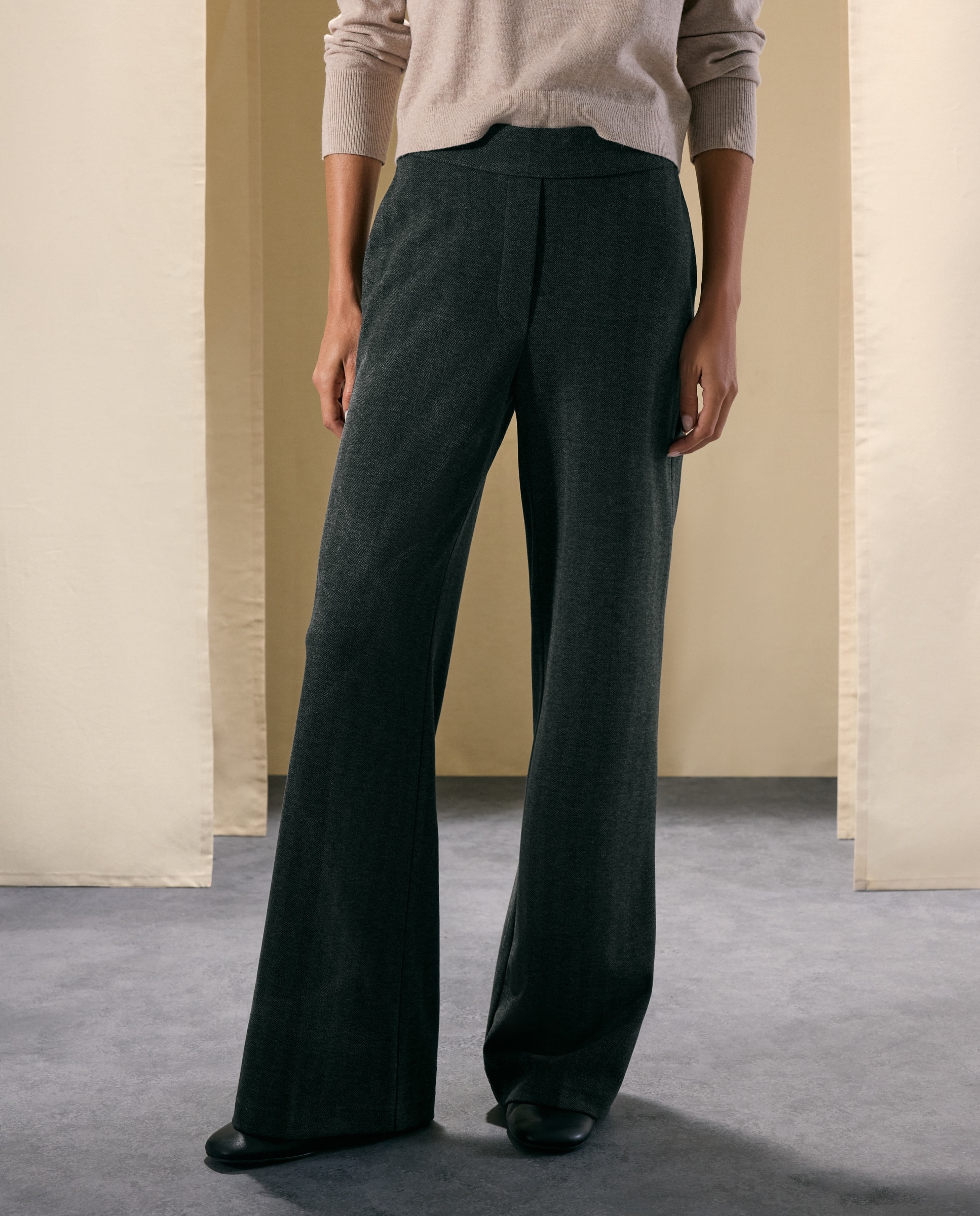 Pantalón de mujer de punto perchado y print de espiga - Woman El Corte Inglés - Gris Gris-2