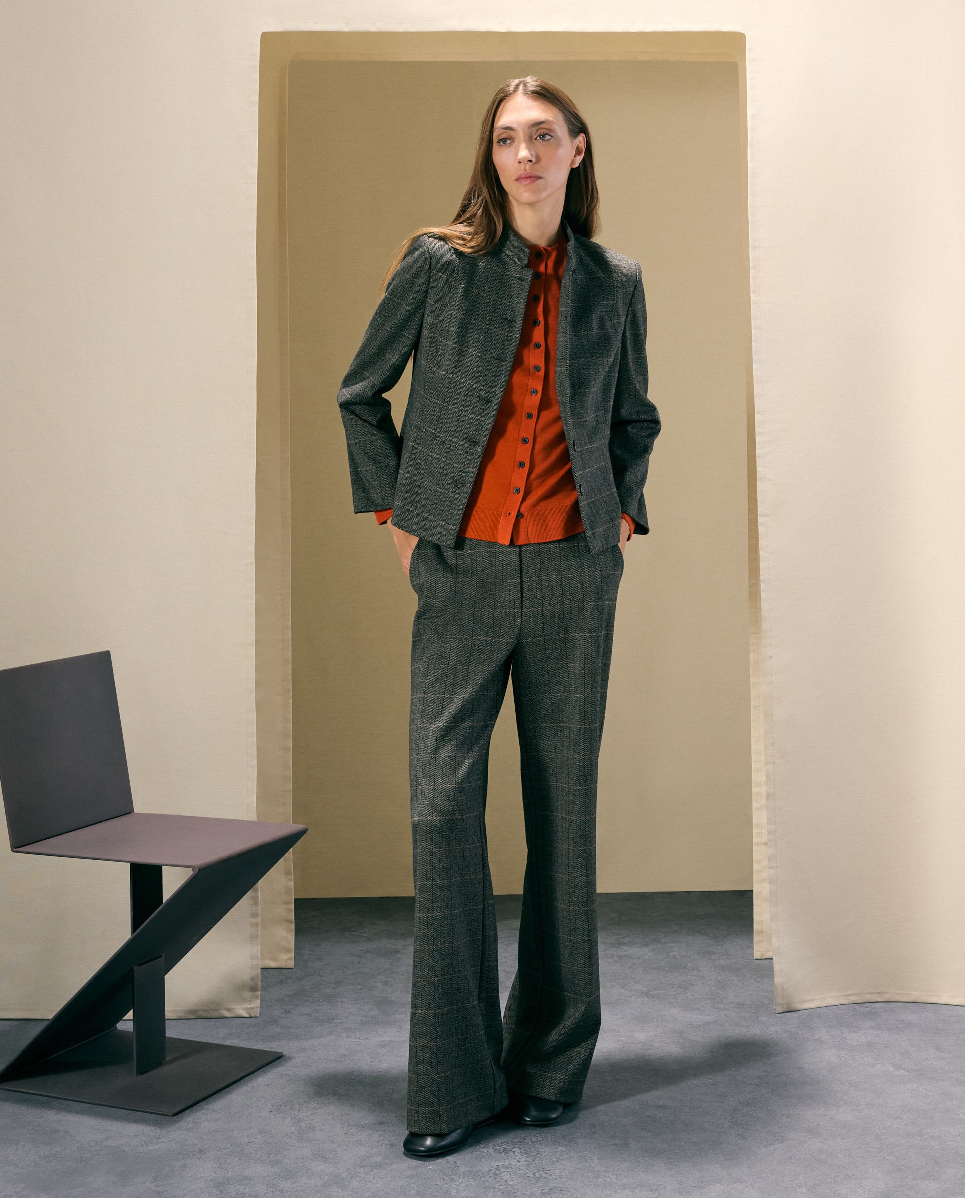 Pantalón de mujer de punto perchado y print de espiga - Woman El Corte Inglés - 700 Marrón 700 Marrón-1