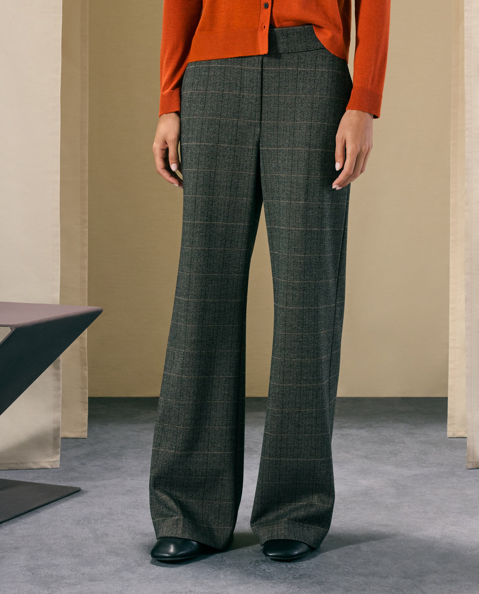 Pantalón de mujer de punto perchado y print de espiga - Woman El Corte Inglés - 700 Marrón 700 Marrón-2