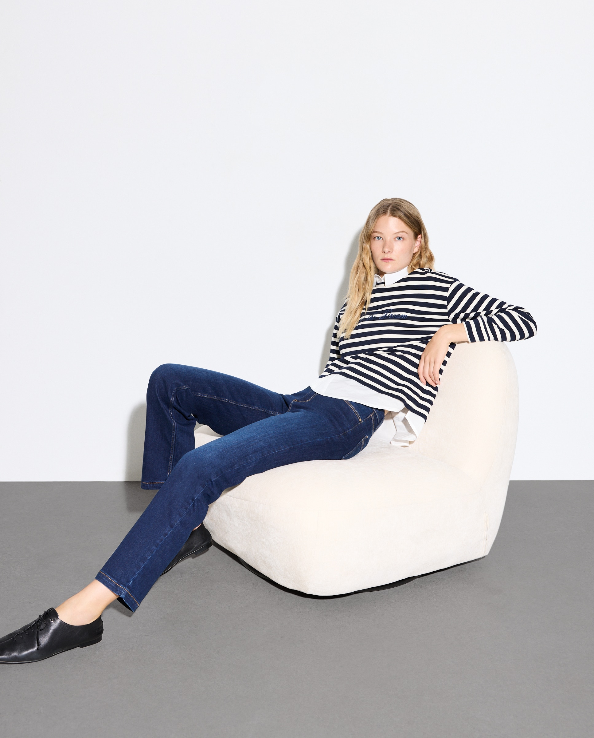 Camisola de Manga Comprida Lisa Azul-1