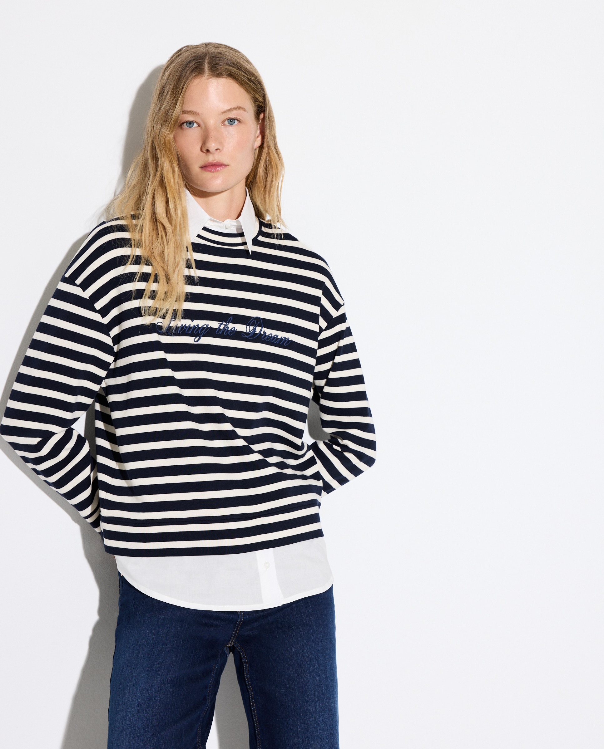 Camisola de Manga Comprida Lisa Azul-2