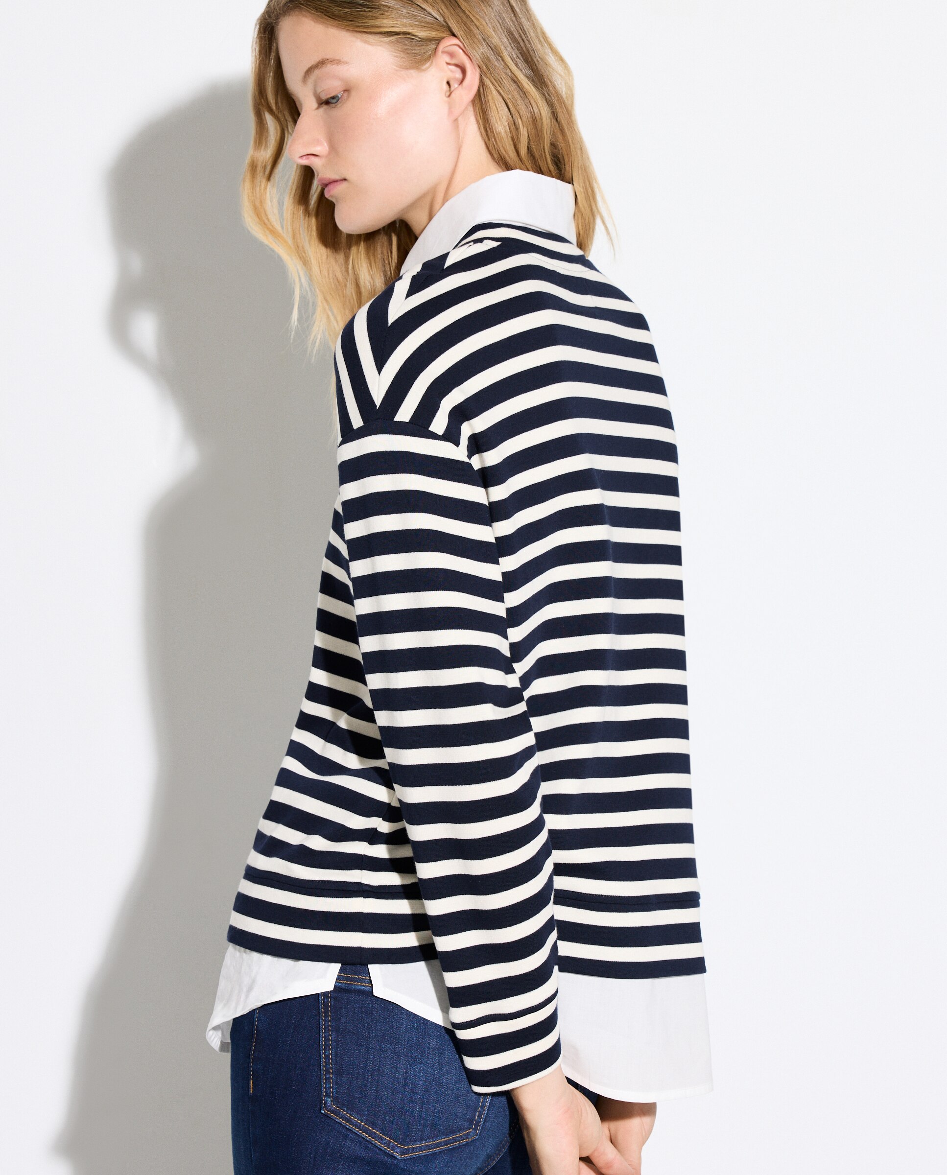 Camisola de Manga Comprida Lisa Azul-3