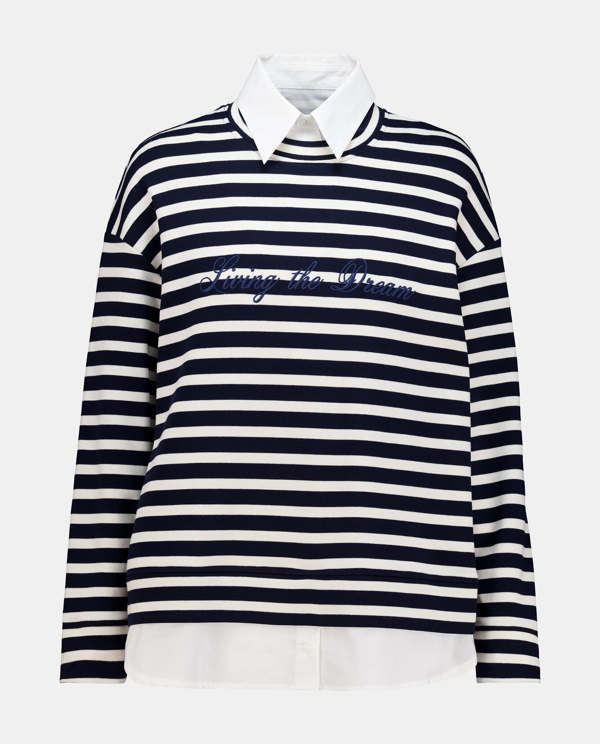 Camisola de Manga Comprida Lisa Azul-4