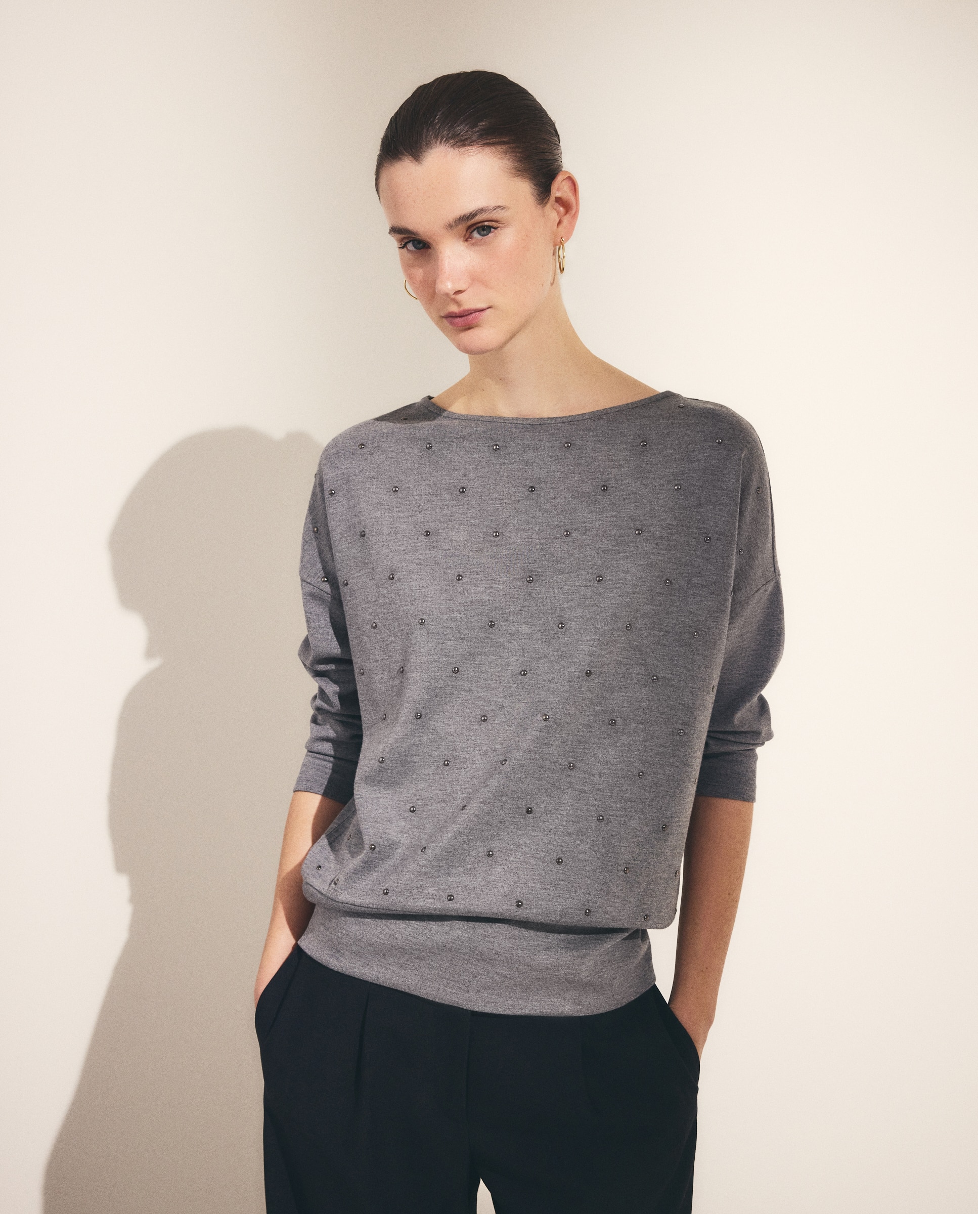 Sudadera de viscosa lisa de mujer - Woman El Corte Inglés - 820 Gris medio 820 Gris medio-2
