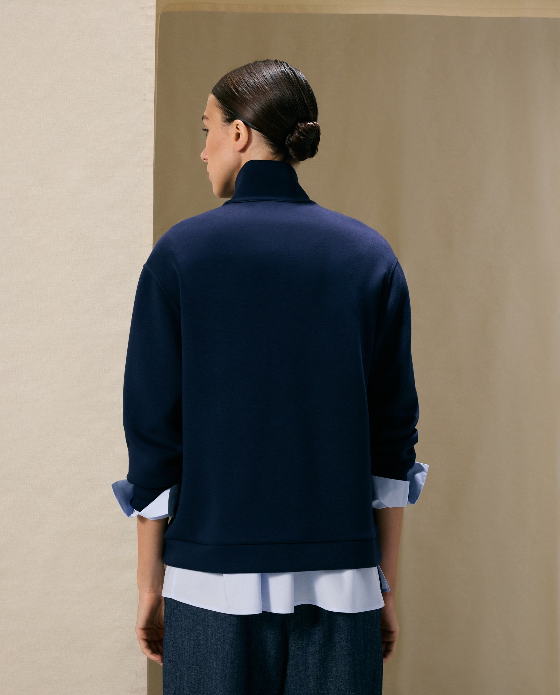 Sudadera con cremallera de mujer en cupro - Woman El Corte Inglés - Azul marino Azul marino-3