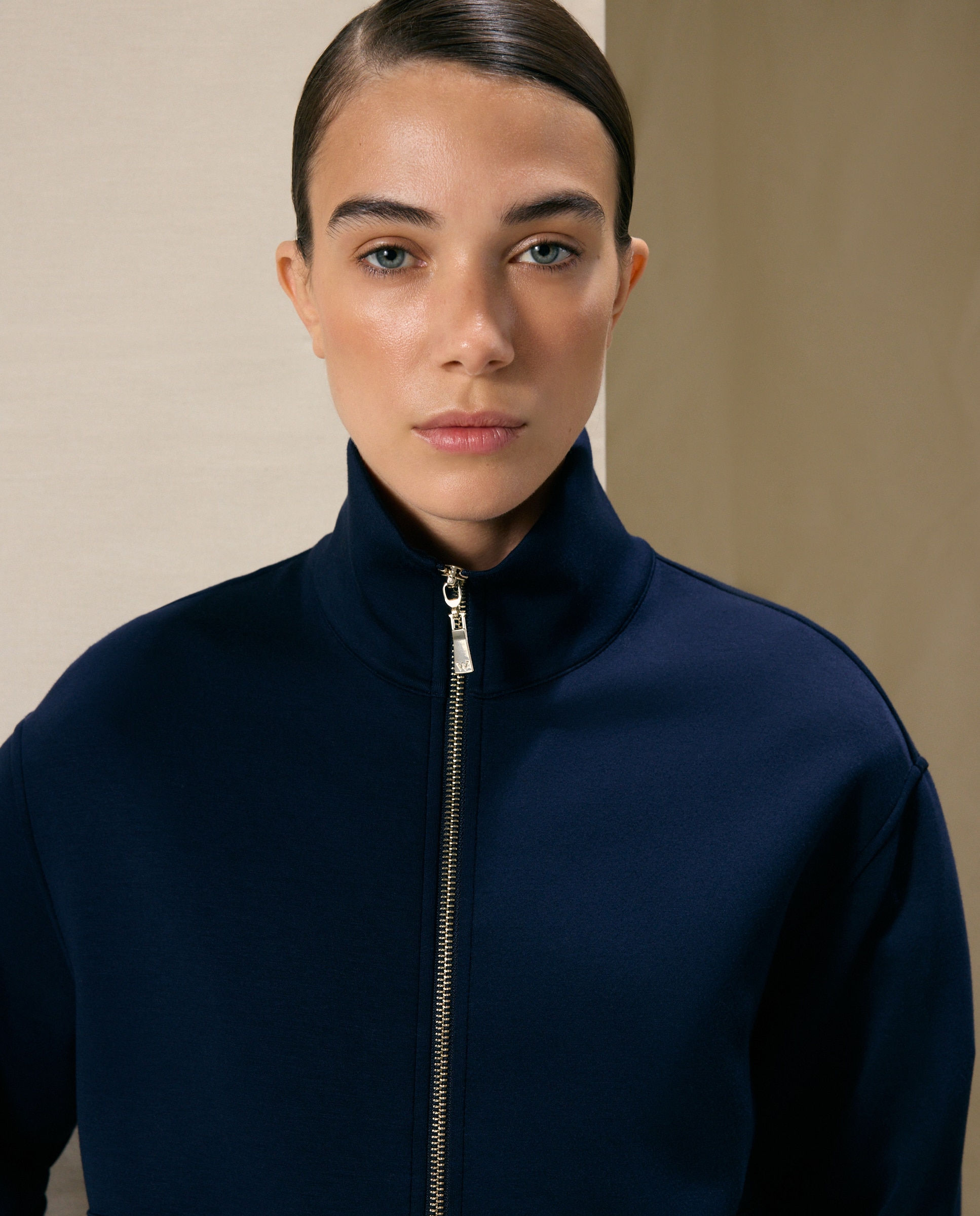 Sudadera con cremallera de mujer en cupro - Woman El Corte Inglés - Azul marino Azul marino-4