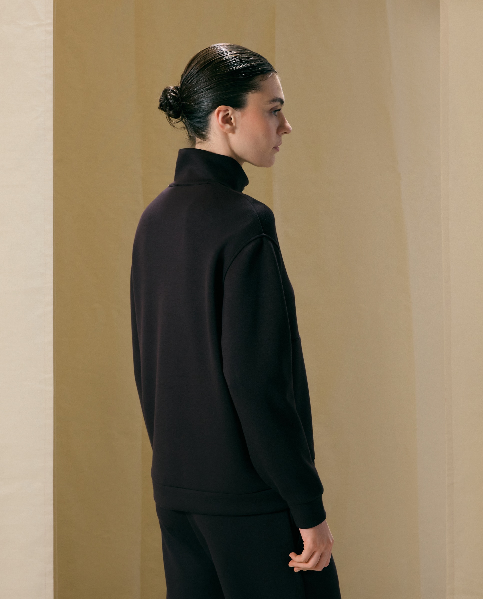 Sweatshirt em Cupro com Fecho de Correr Castanho-3