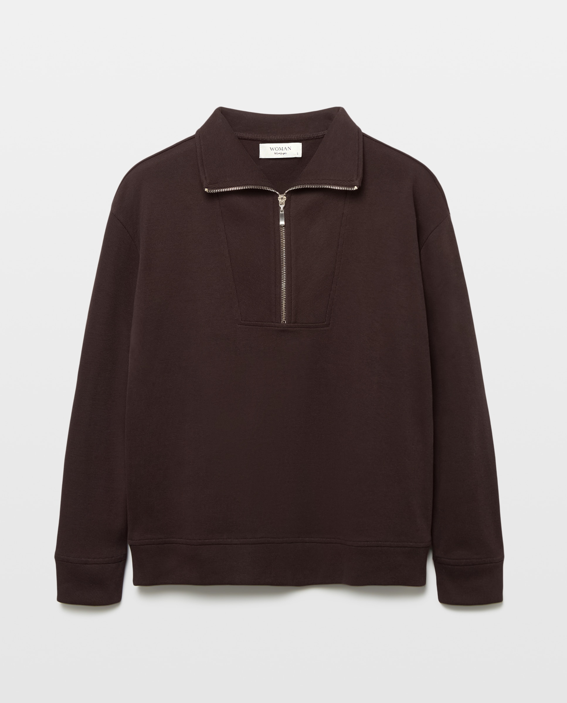 Sweatshirt Estampada com Gola com Fecho de Correr Castanho-5