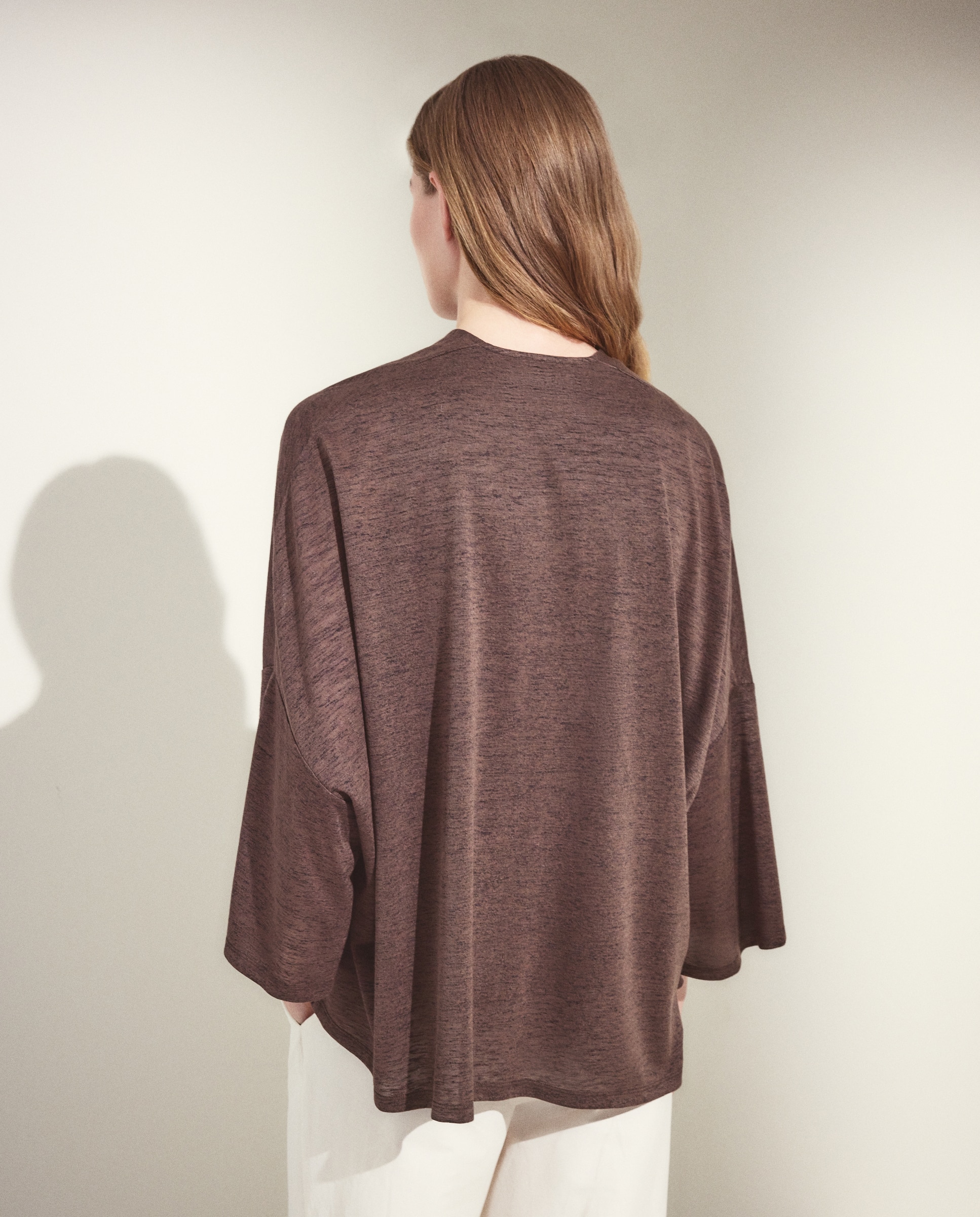 Casaco Tipo Kimono Liso Castanho-2