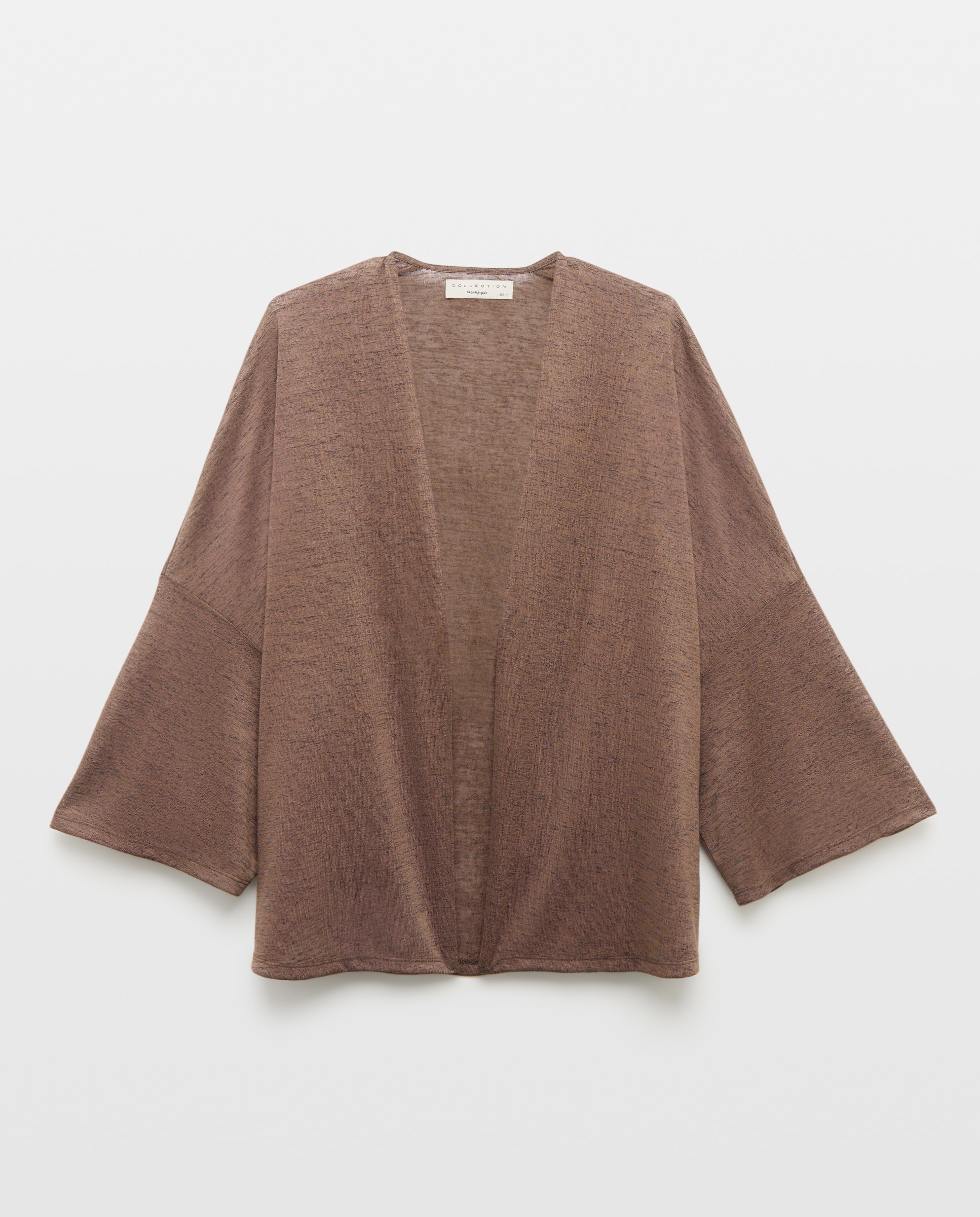 Casaco Tipo Kimono Liso Castanho-5