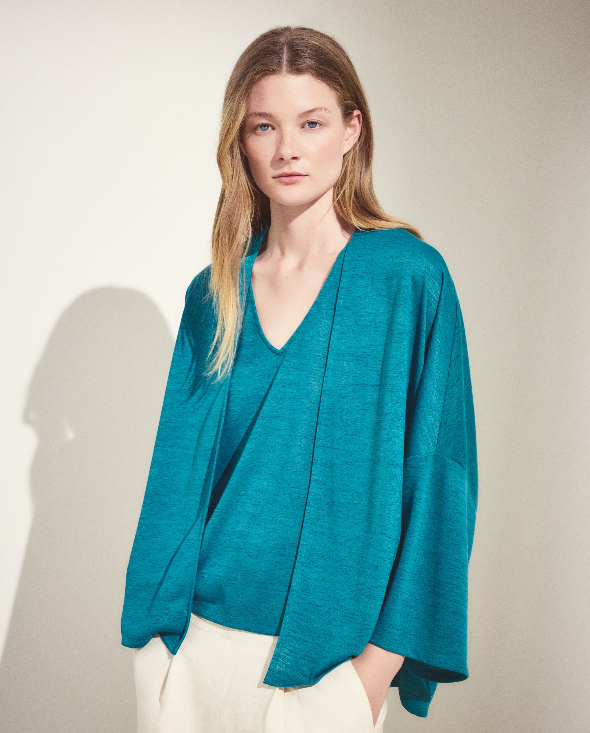 Casaco Tipo Kimono Liso 450 Turquesa-2
