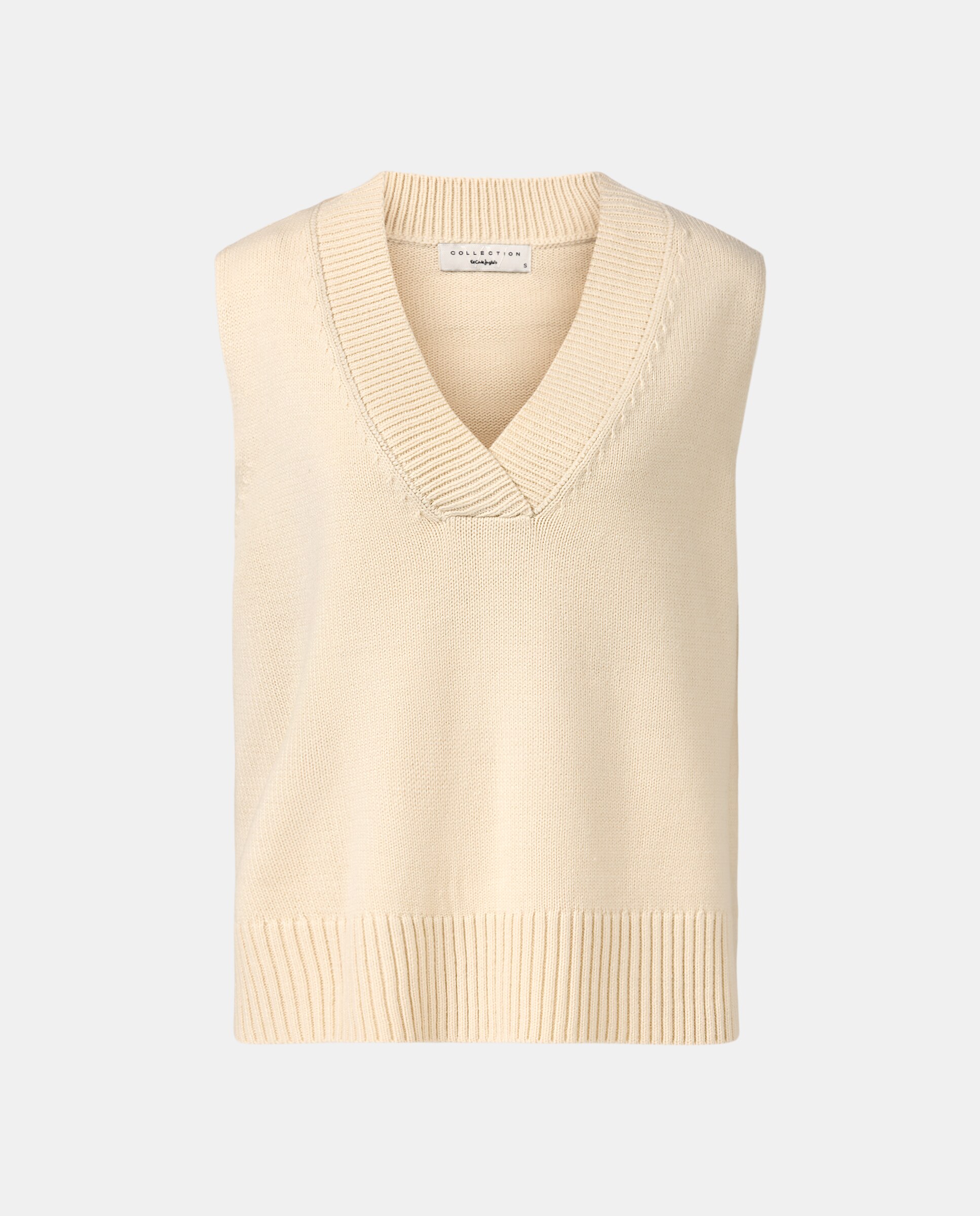 Chaleco de mujer de punto grueso y cuello en pico cerrado · Woman