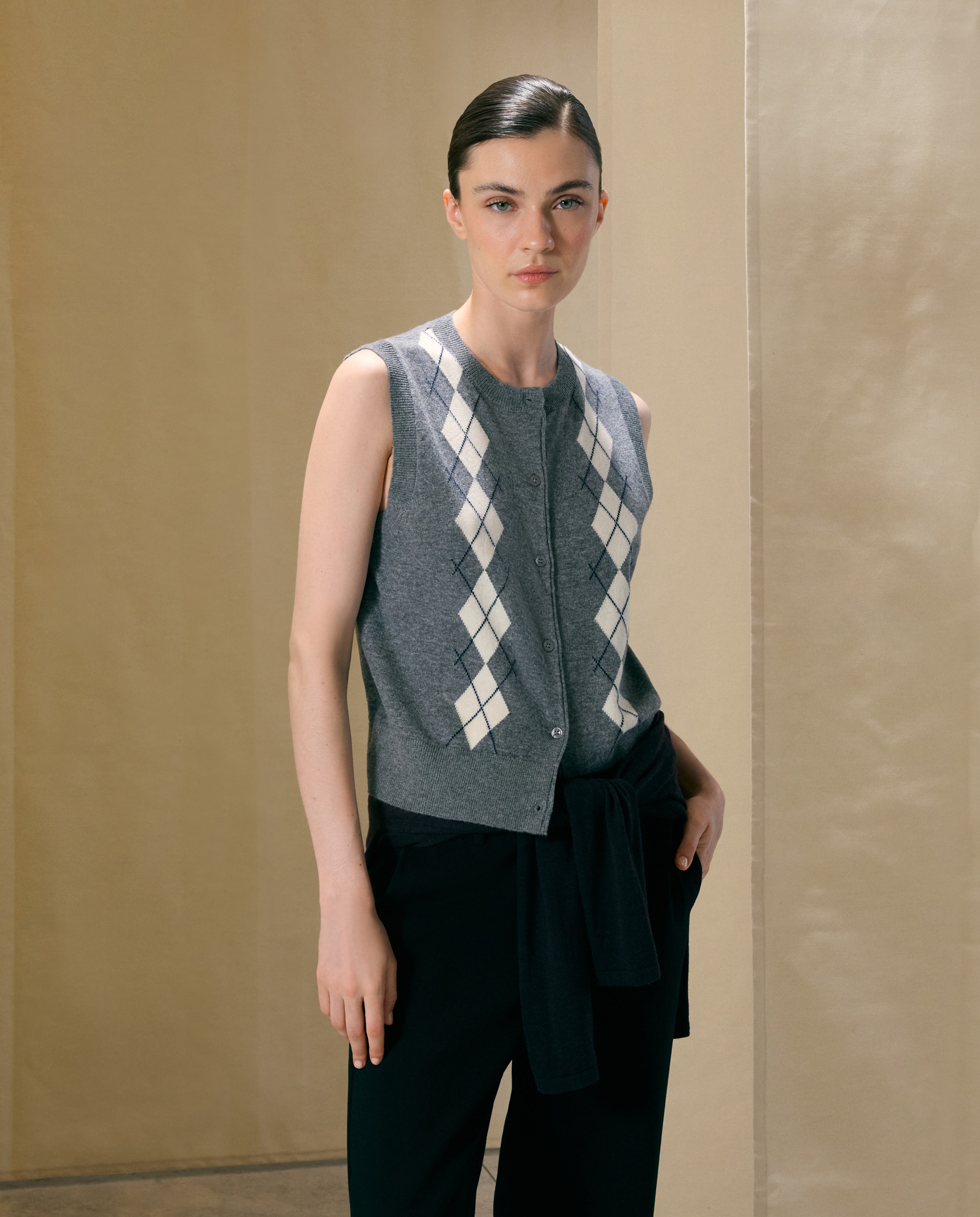 Chaleco de mujer de rombos - Woman El Corte Inglés - 820 Gris medio 820 Gris medio-1
