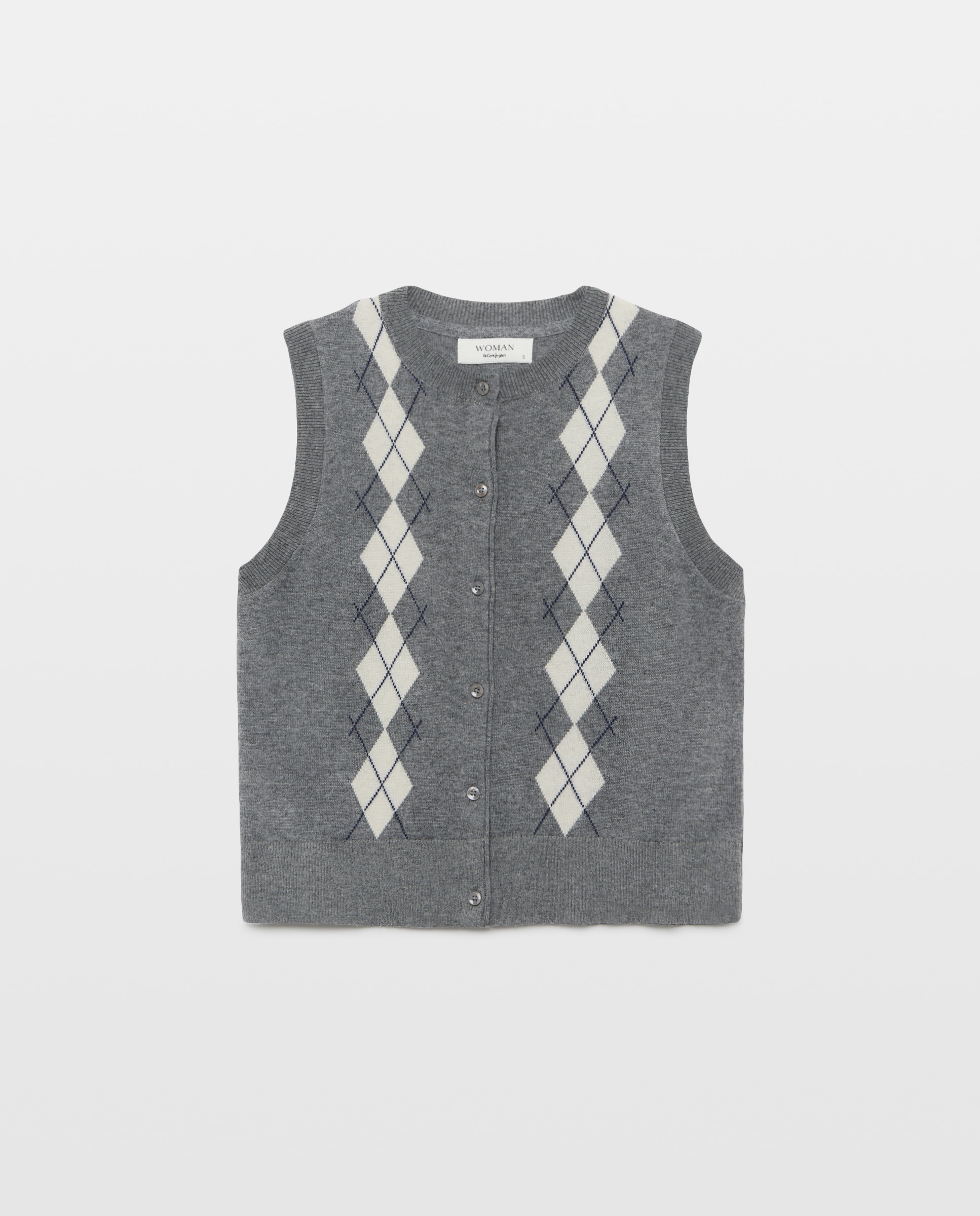 Chaleco de mujer de rombos - Woman El Corte Inglés - 820 Gris medio 820 Gris medio-4
