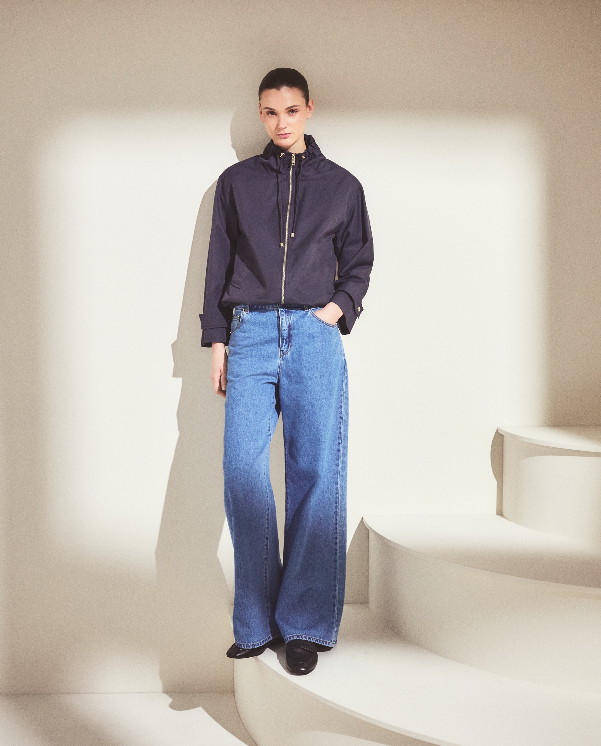 Pantalón vaquero de algodón liso para mujer azul pálido