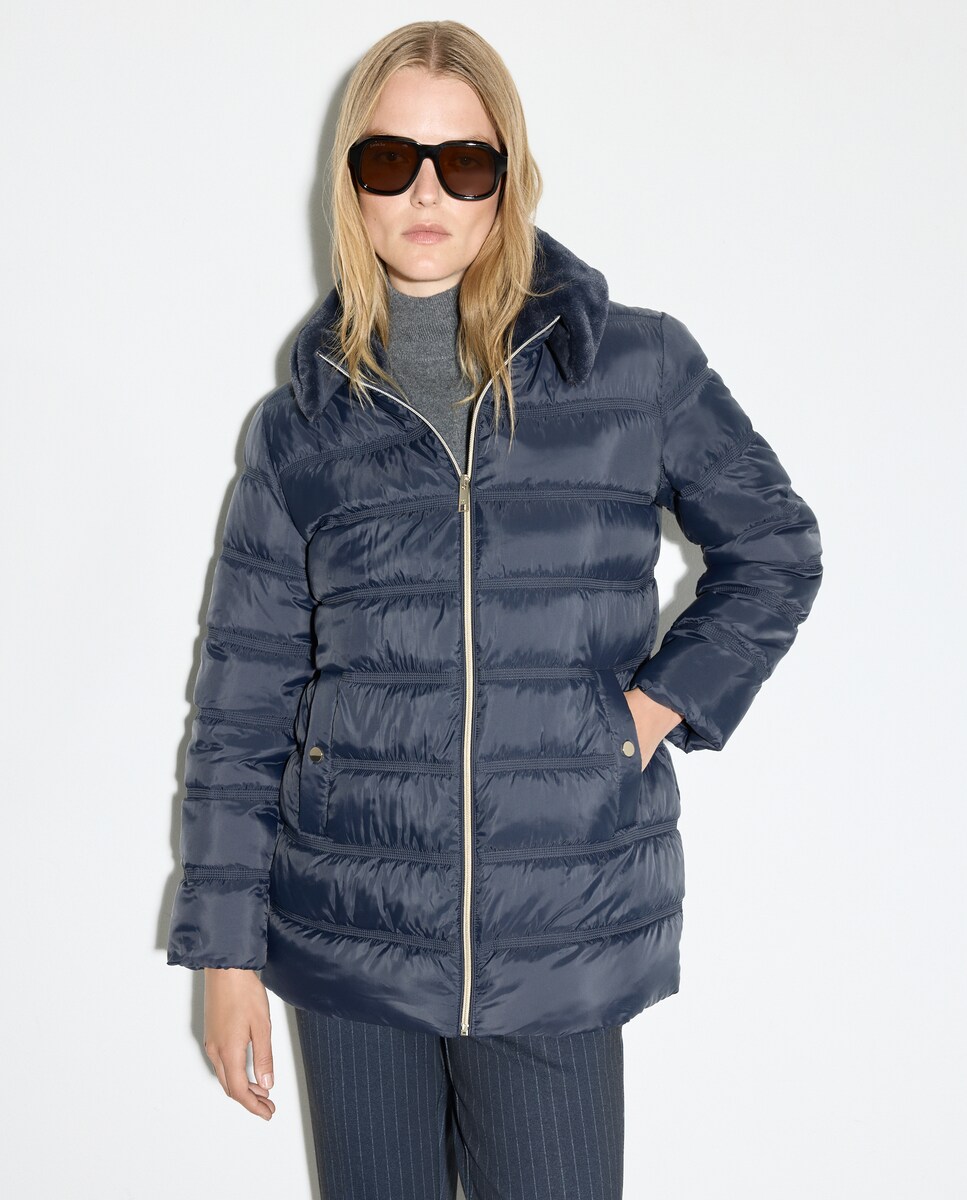 Blusão Acolchoado Liso Curto Chumbo-2