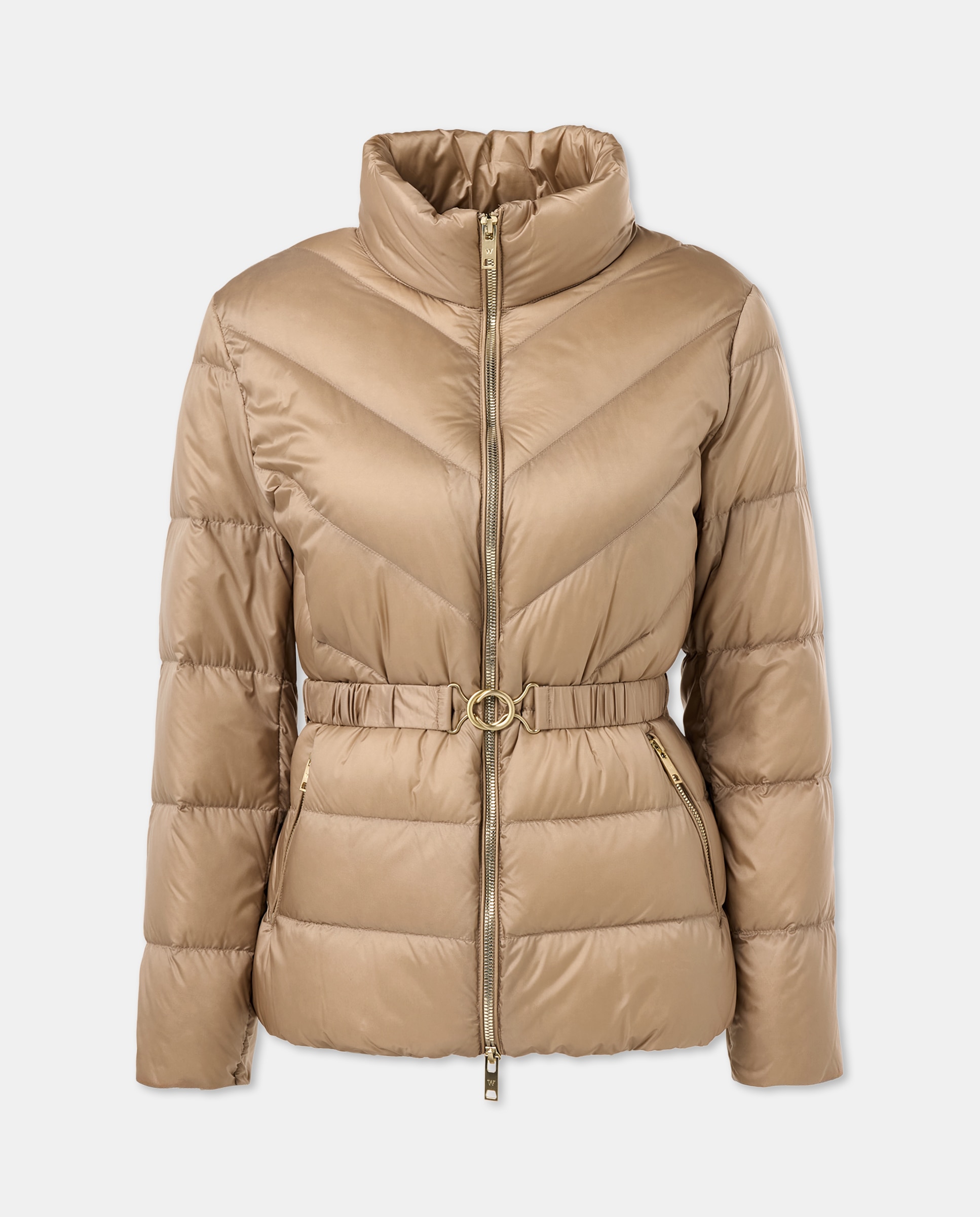 Blusão acolchoado curto liso de mulher Bege-5