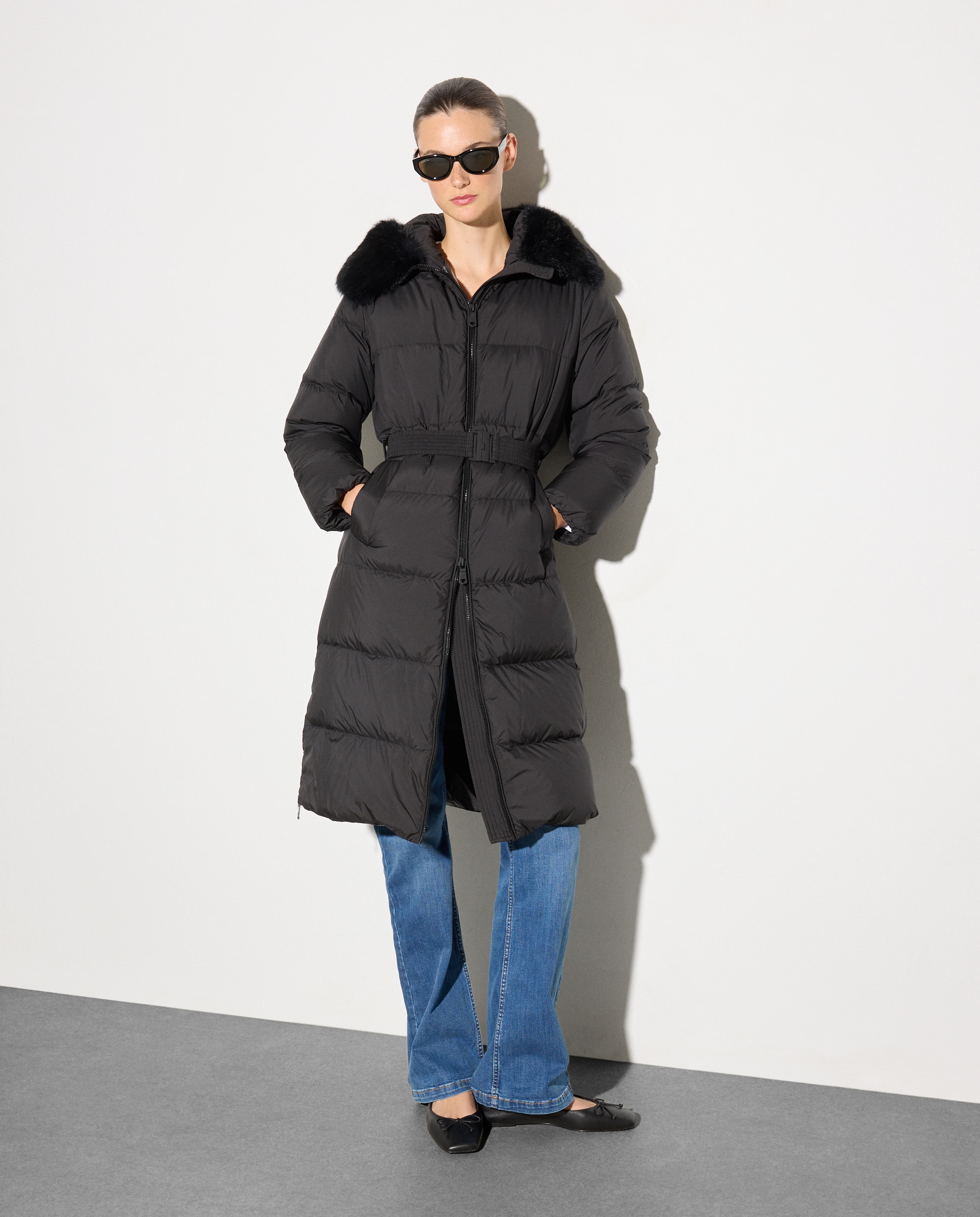 Blusão Acolchoado Comprido Liso Preto-1