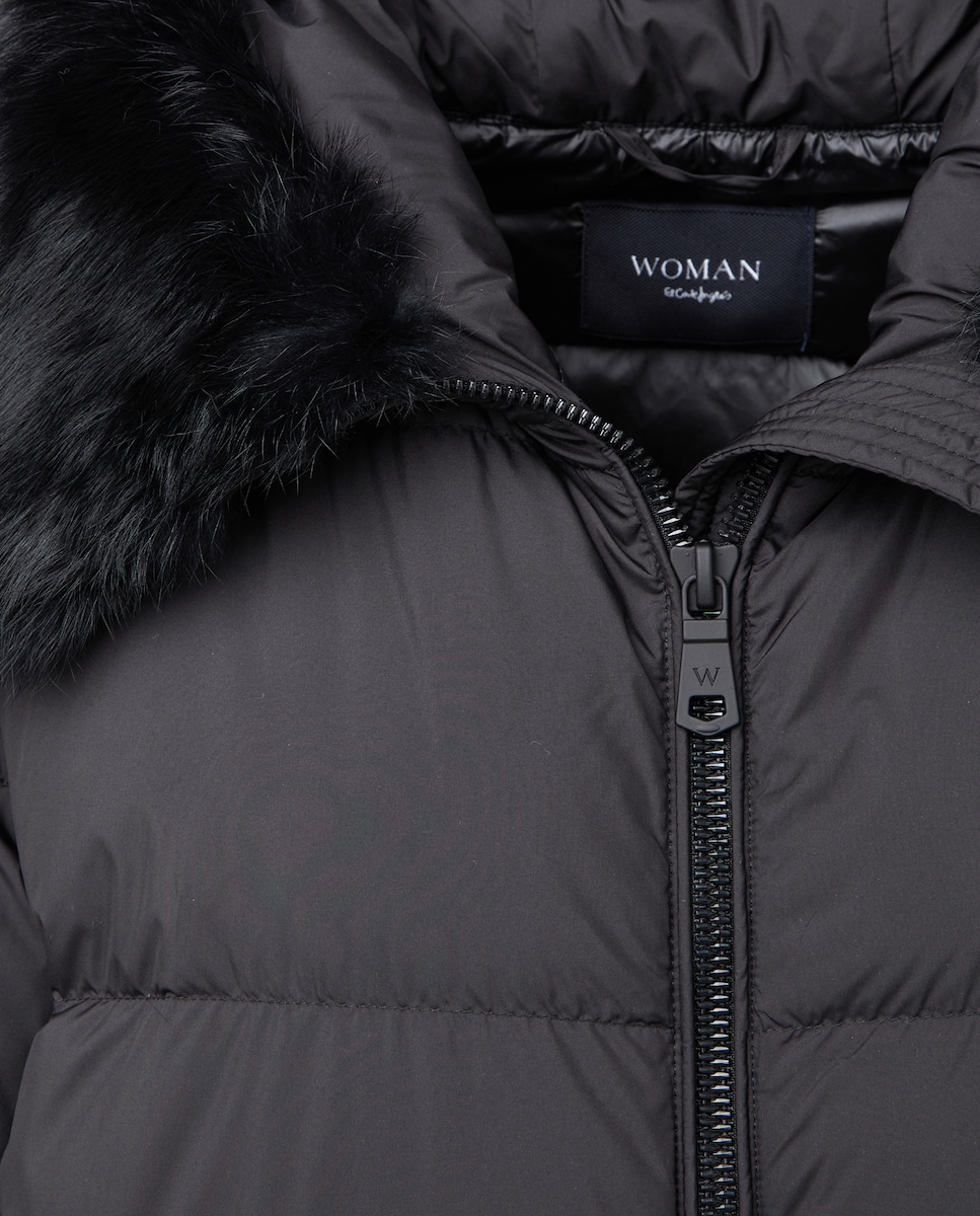 Blusão Acolchoado Comprido Liso Preto-6