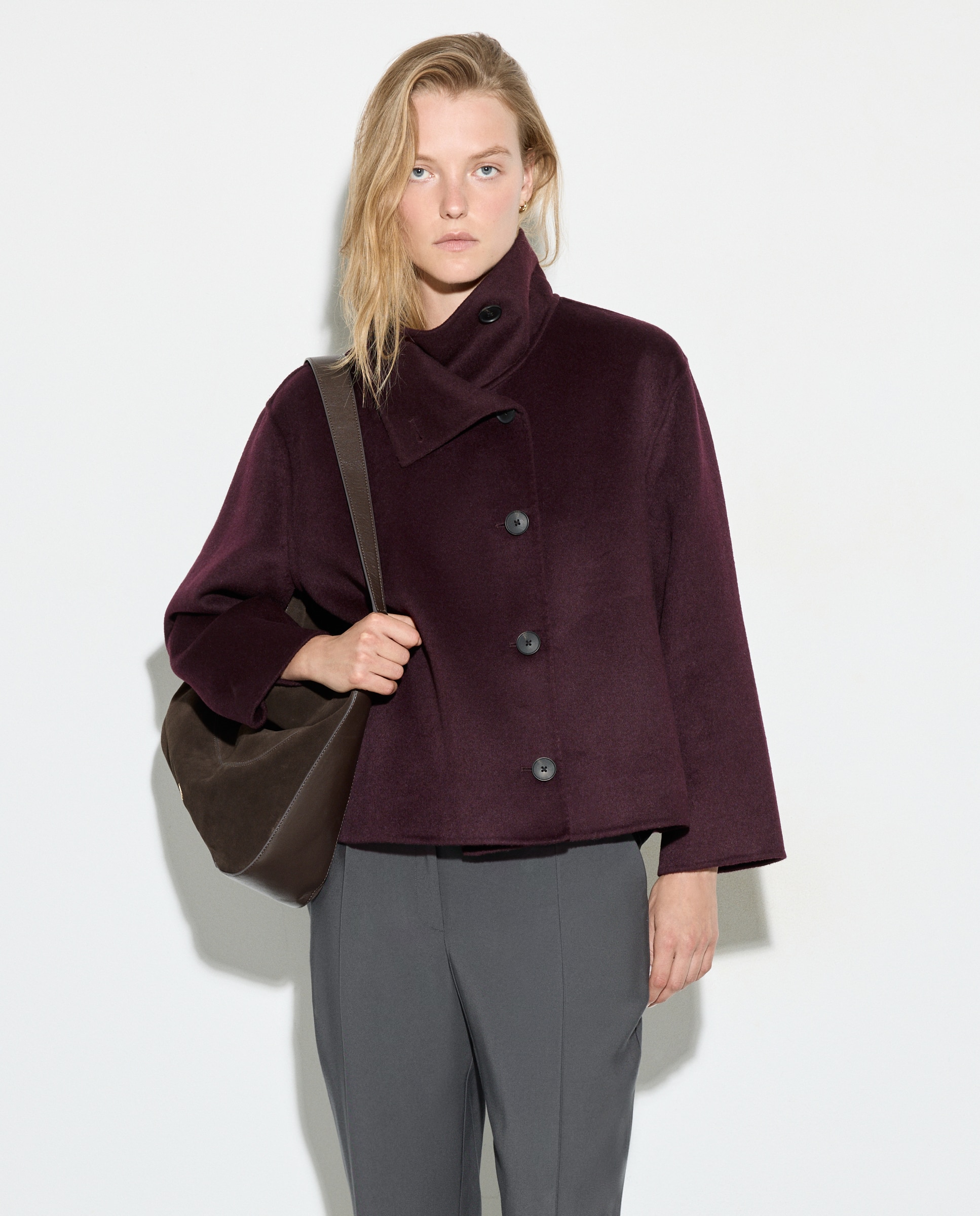 Casaco de Lã Liso Bordeaux-3
