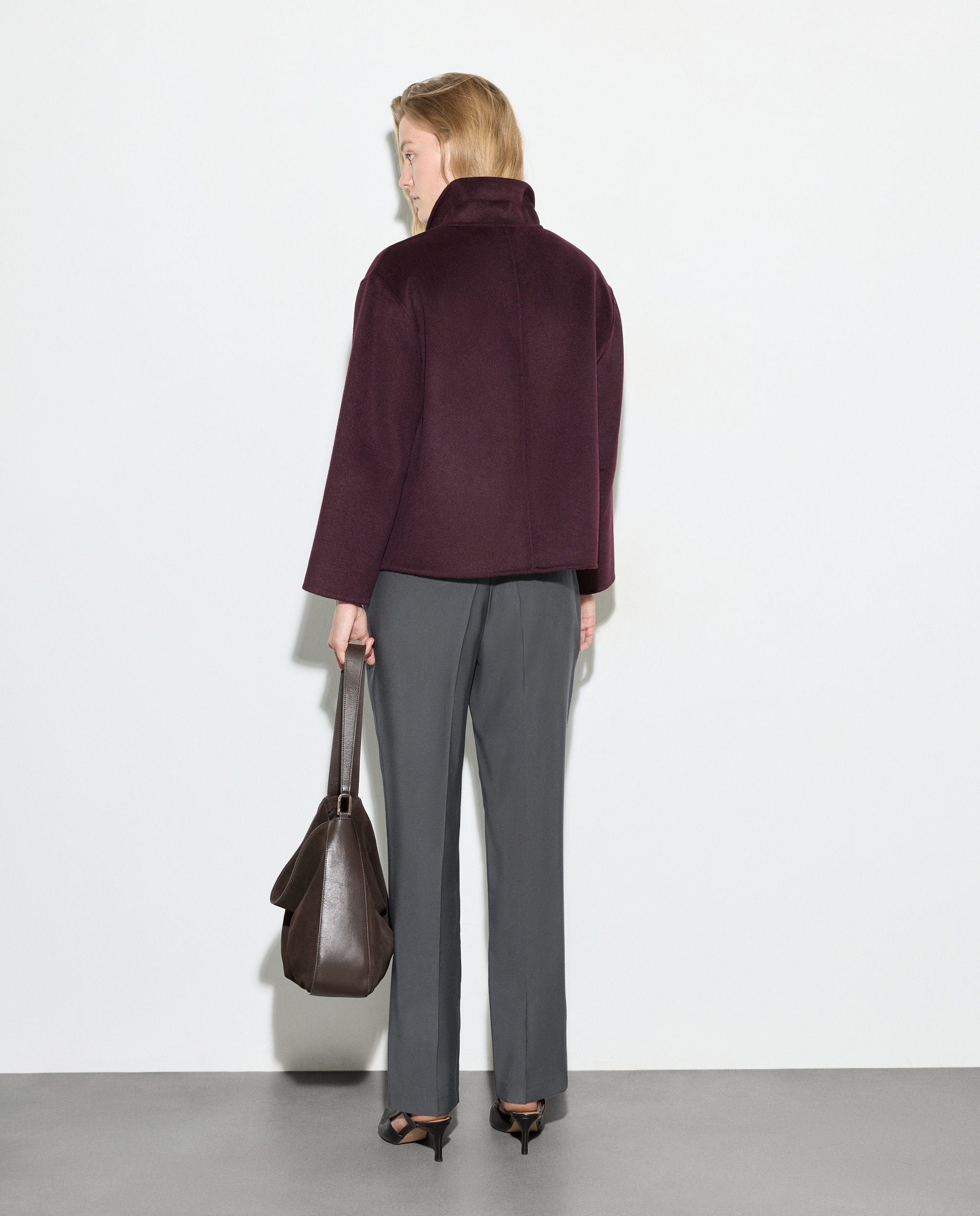 Casaco de Lã Liso Bordeaux-4