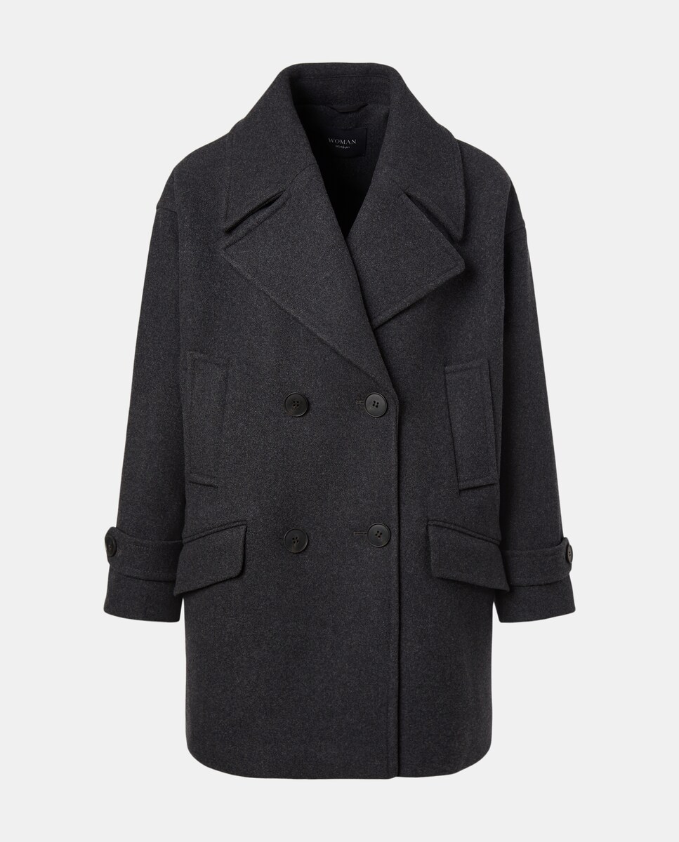Casacão de Pano Peacoat Cinzento-claro-5