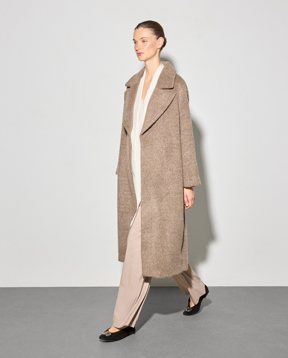 Sobretudo Comprido de Mohair Vison Claro-2