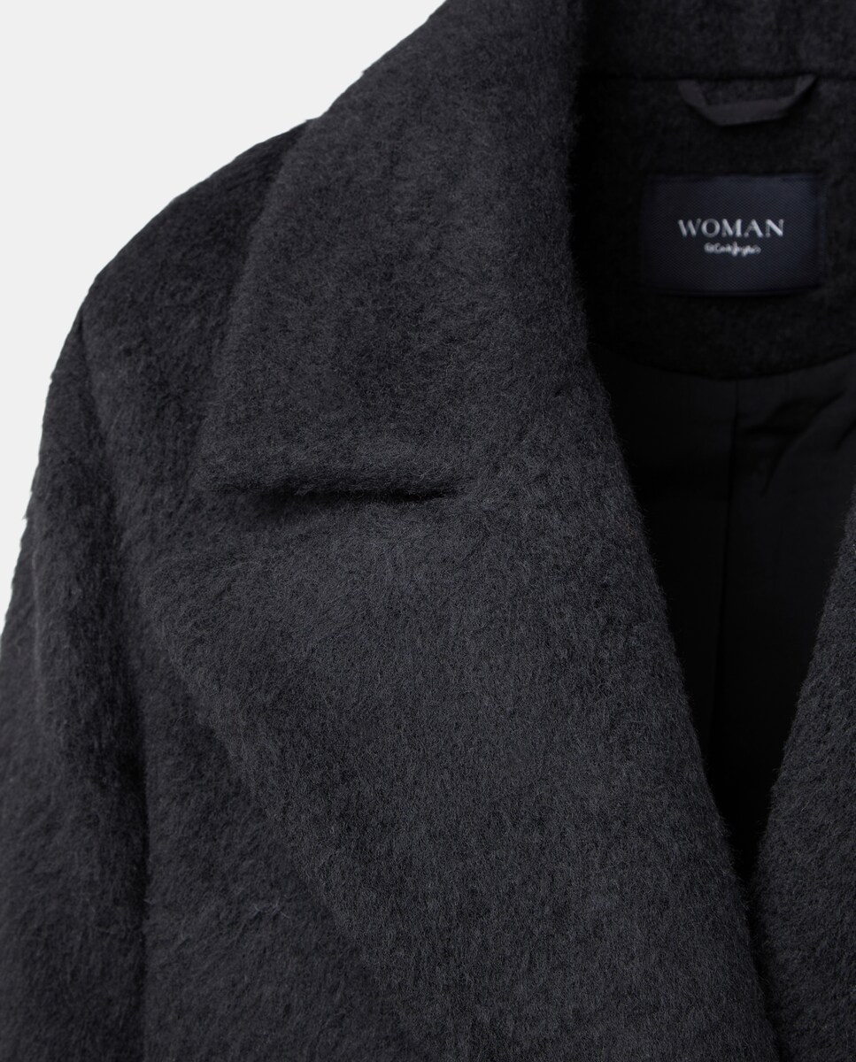 Sobretudo Comprido de Mohair Preto-6