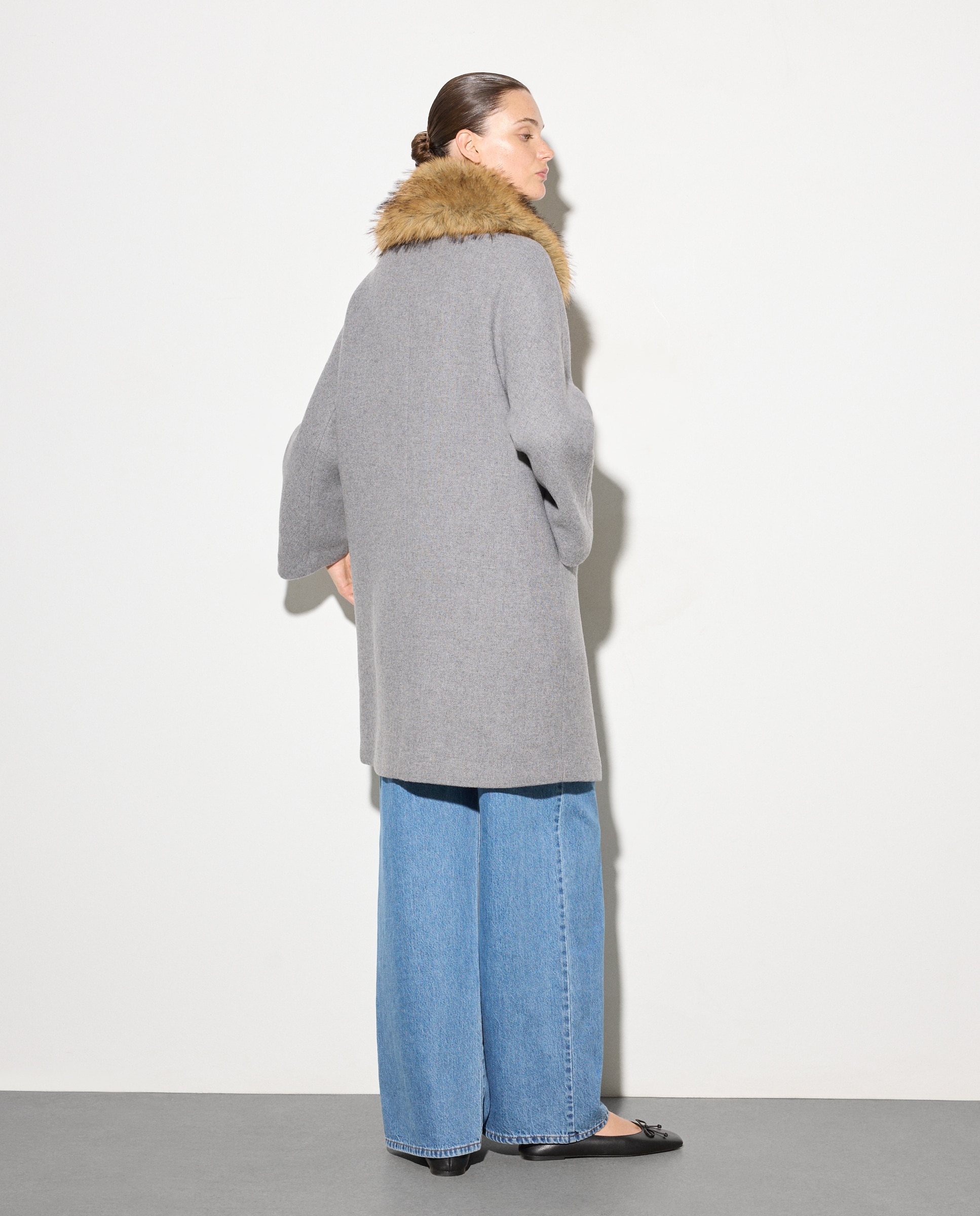 Sobretudo de Lã Liso 820 Cinzento Médio-2