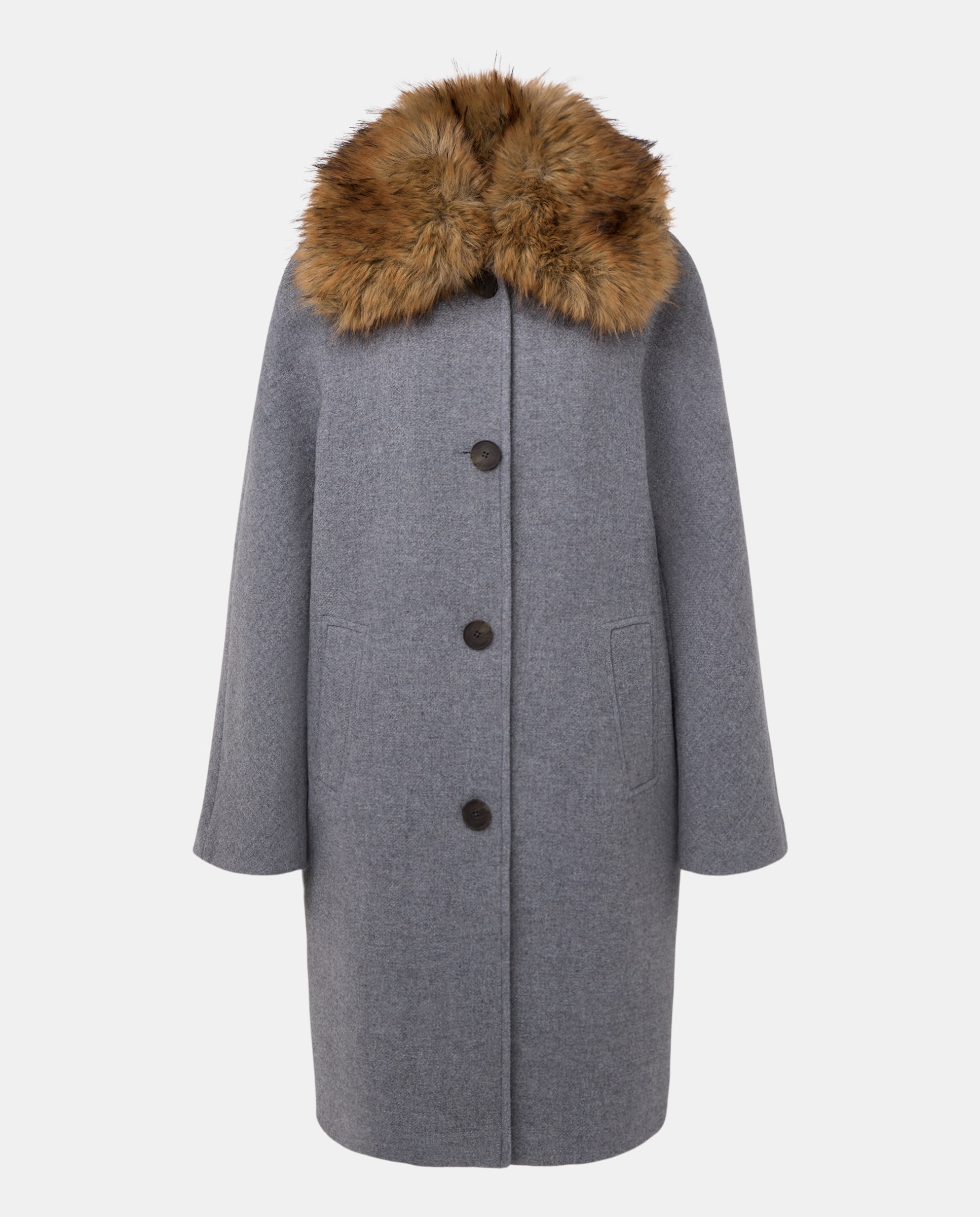 Sobretudo de Lã Liso 820 Cinzento Médio-4