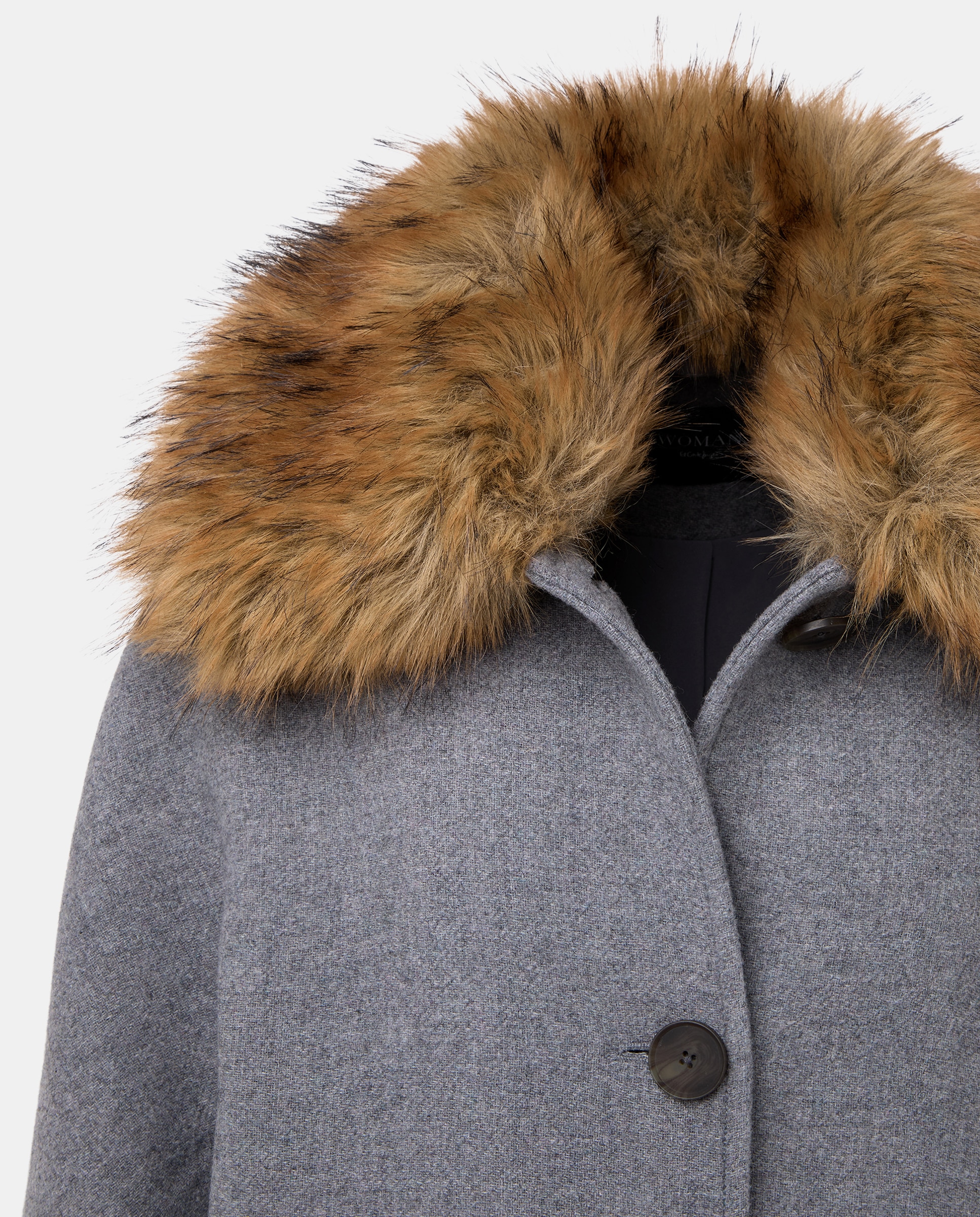 Sobretudo de Lã Liso 820 Cinzento Médio-5