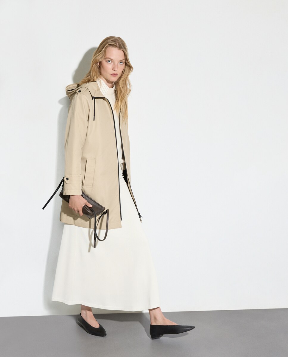 Impermeável Liso Curto Bege-2