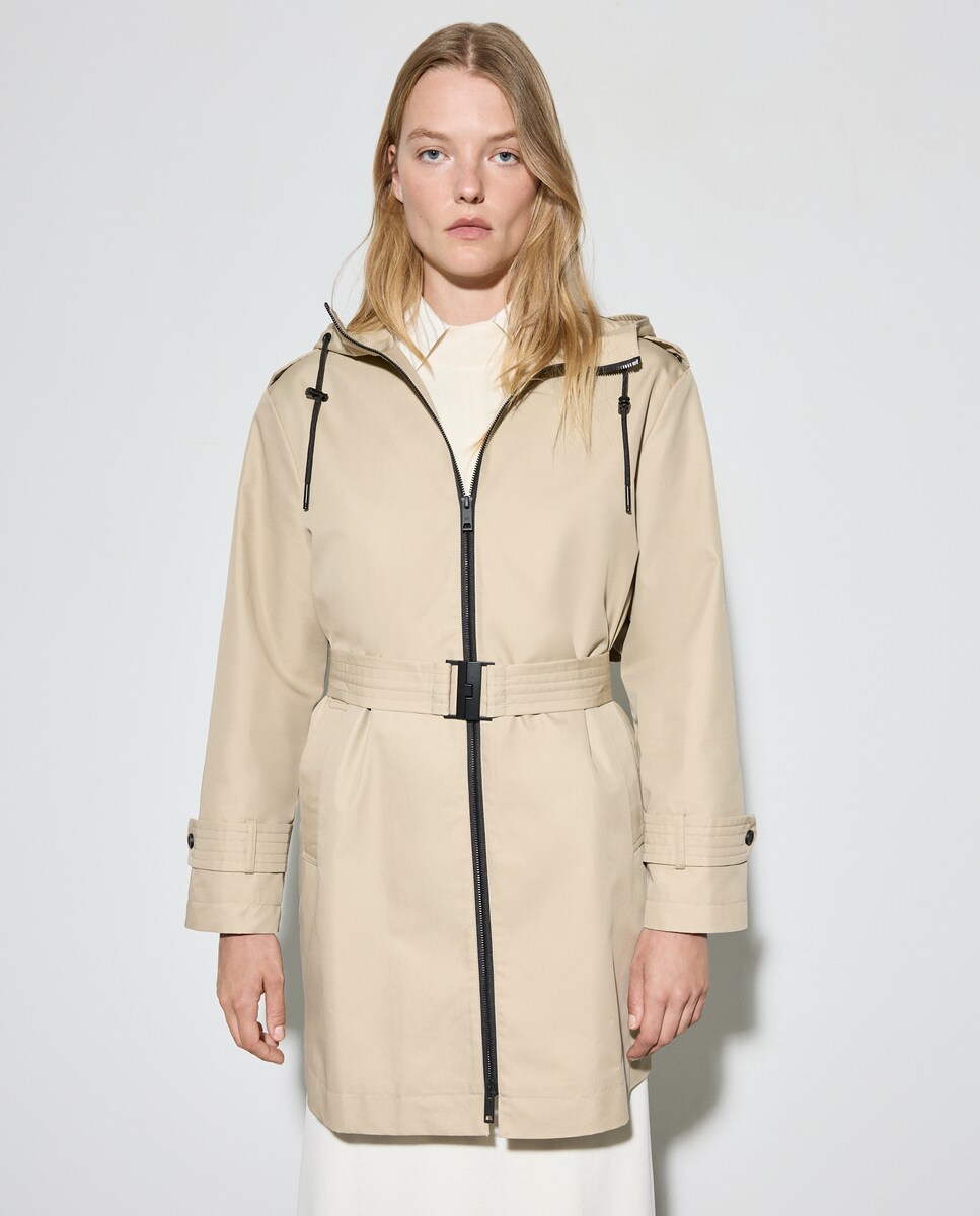 Impermeável Liso Curto Bege-4