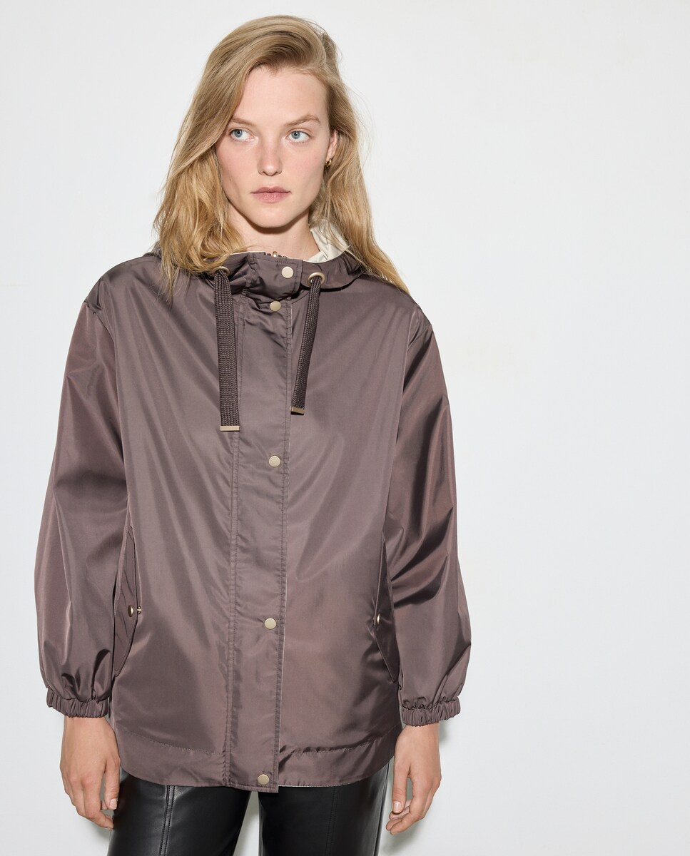 Impermeável Liso Curto Castanho-2