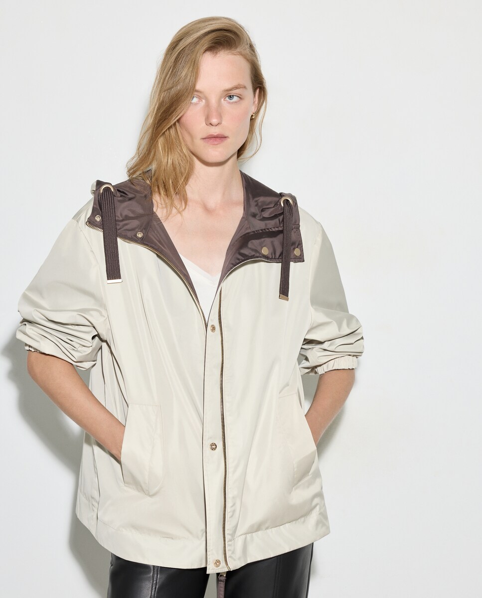 Impermeável Liso Curto Castanho-5